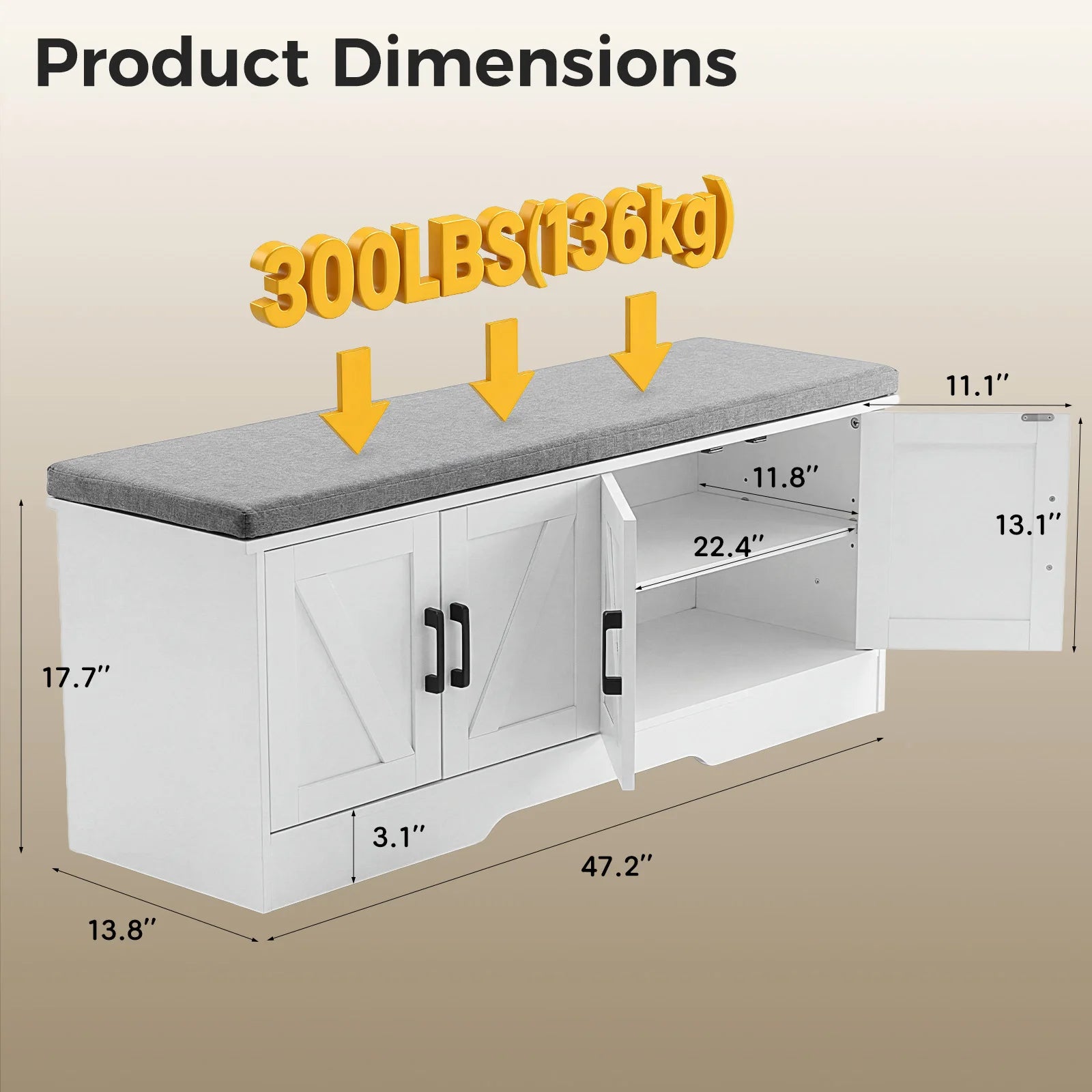 Storage Bench with Padded Seat Cushion