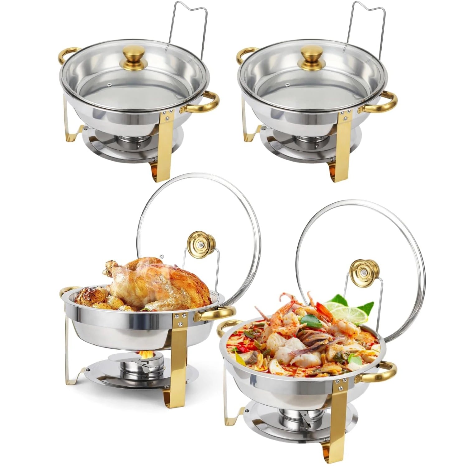 4-5QT Round Chafing Dishes with Glass Lid