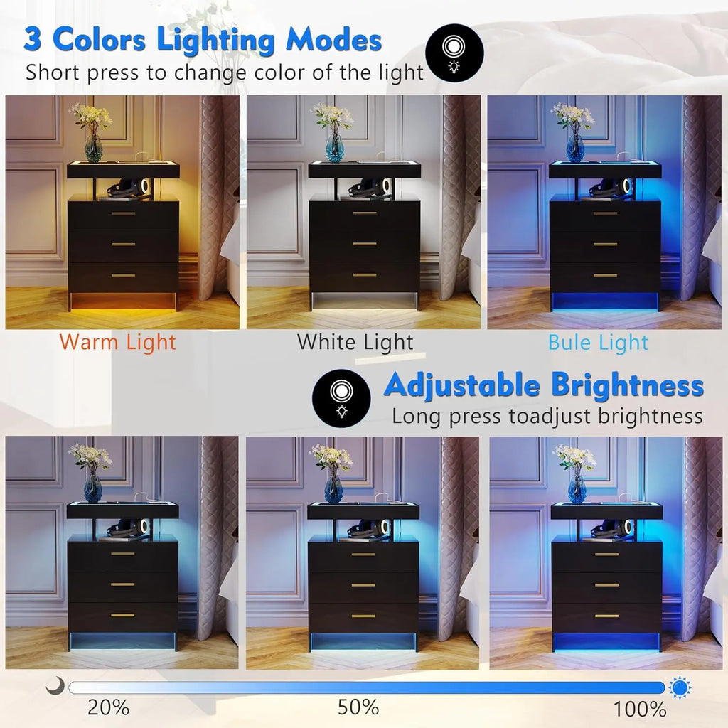 2 Nightstands Wireless Charging LED