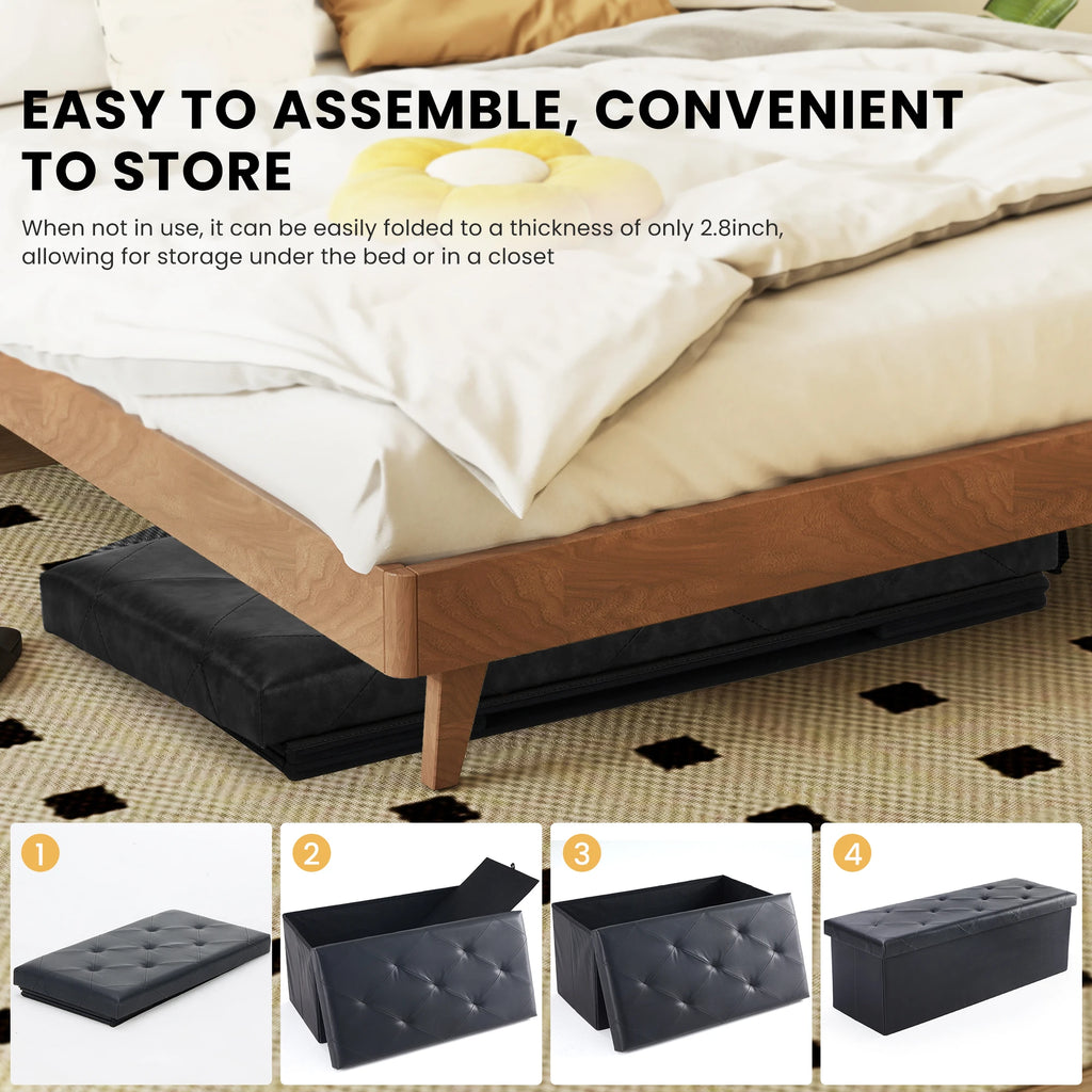 43" Leather Folding Ottoman