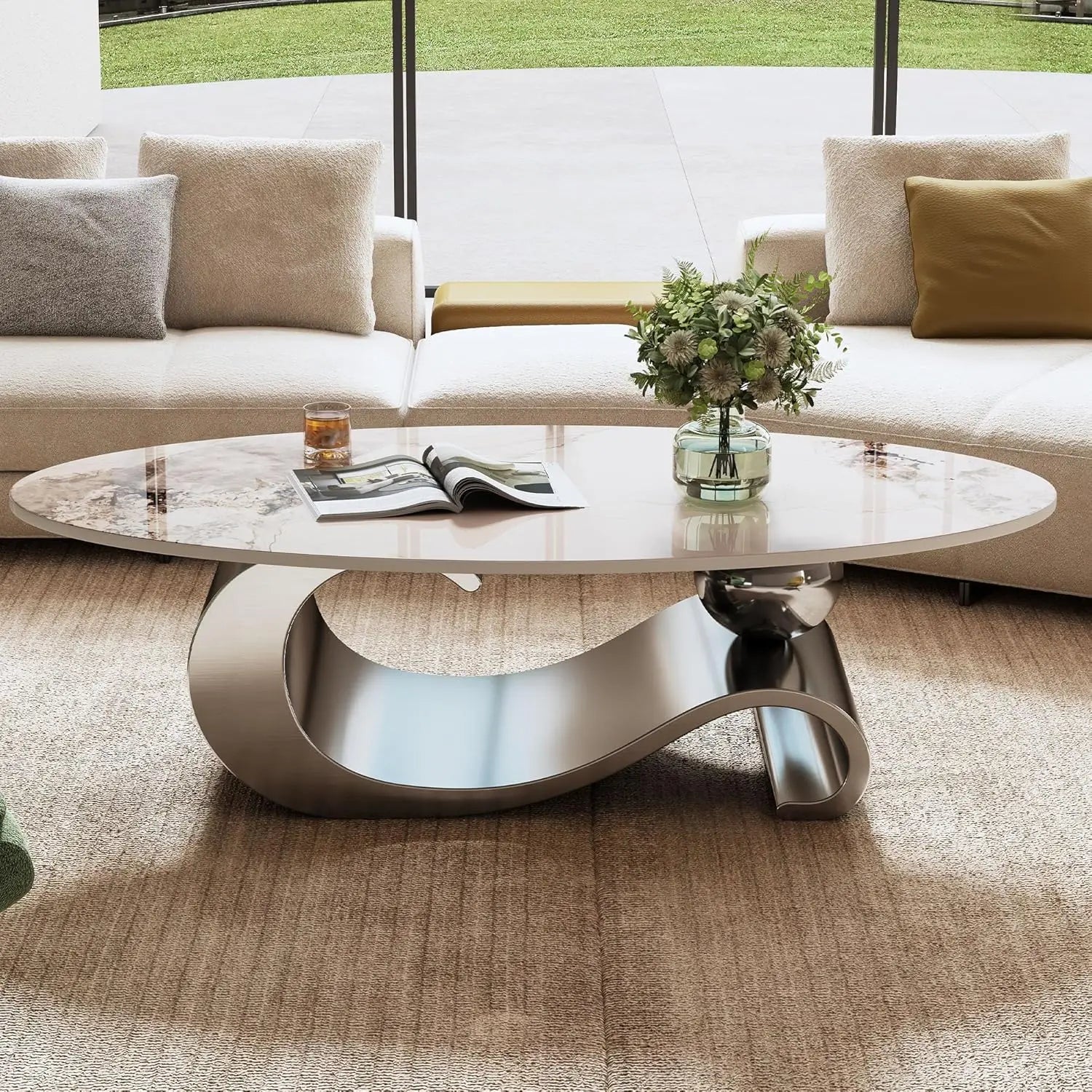 Coffee Table withStainless Steel Pedestal,