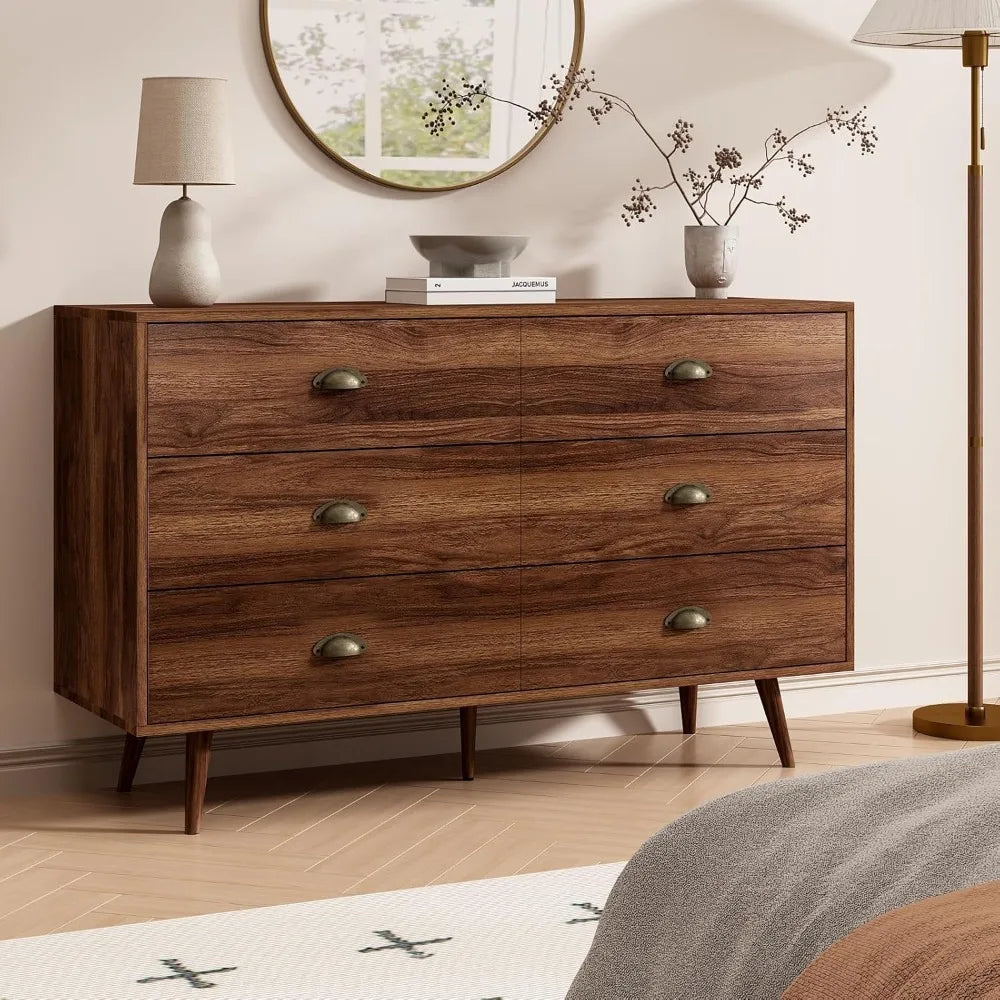 Walnut Brown 6 Drawer Dresser