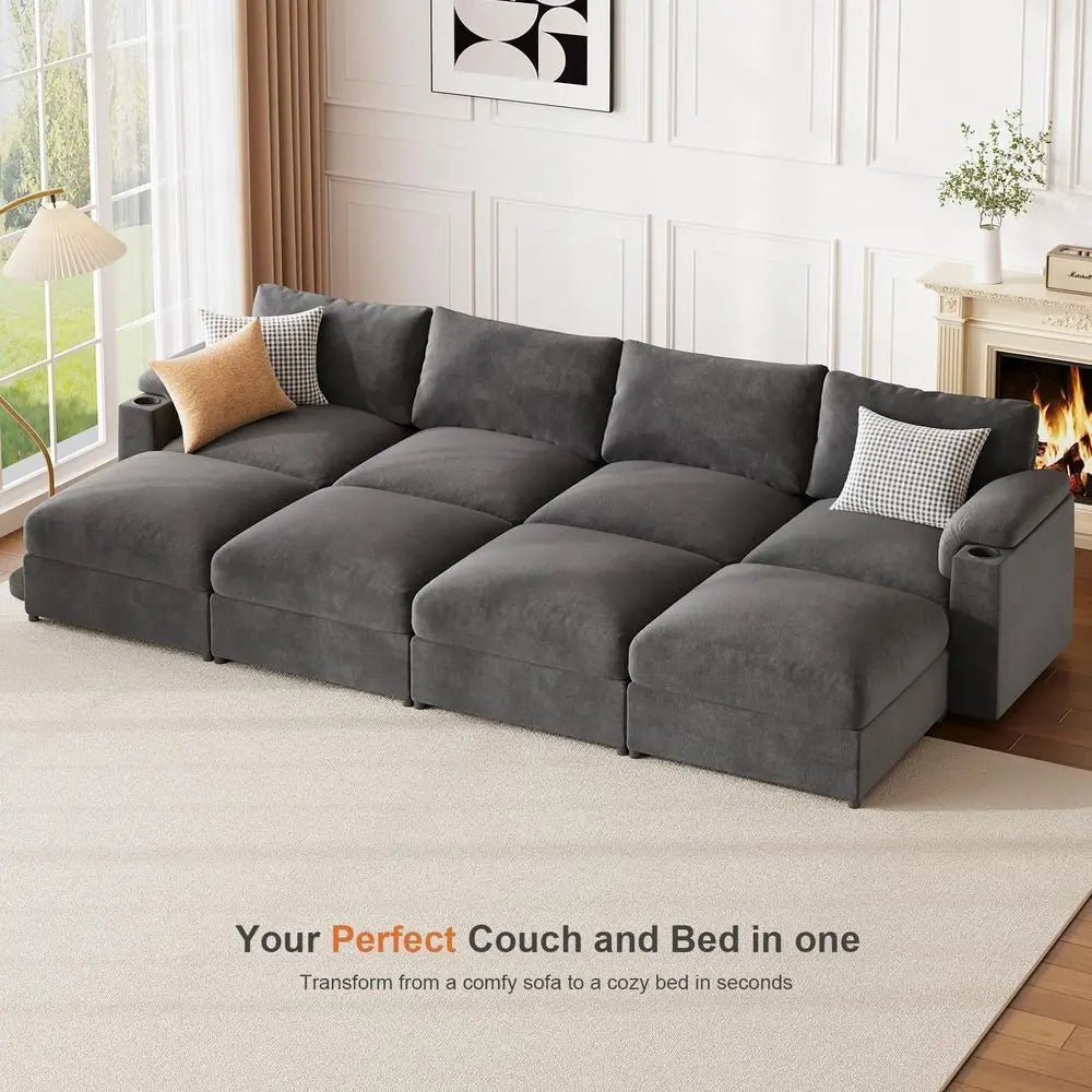 Cloud-Shaped Sleeper Sofa with Detachable Armrest