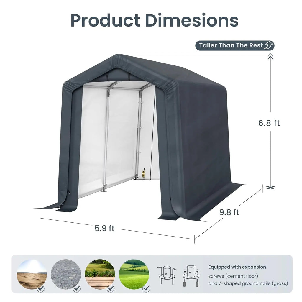 6x10ft Shelter with Roll up Zipper Doors & Vents