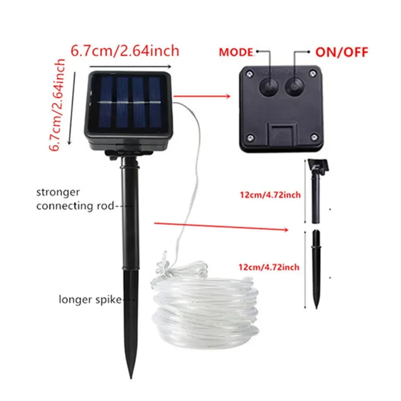 Solar Rope LED Lights Waterproof Outdoor w/ 8 Modes