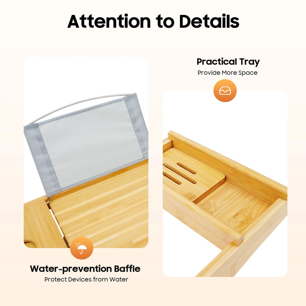 Bamboo Bathtub Expandable Bathroom Tray