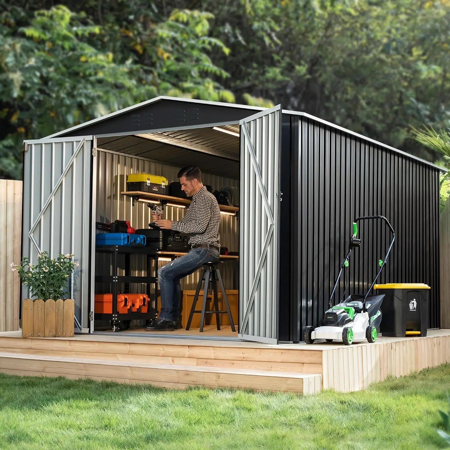 8x12FT Reinforced Metal Outdoor Storage Shed for Backyards