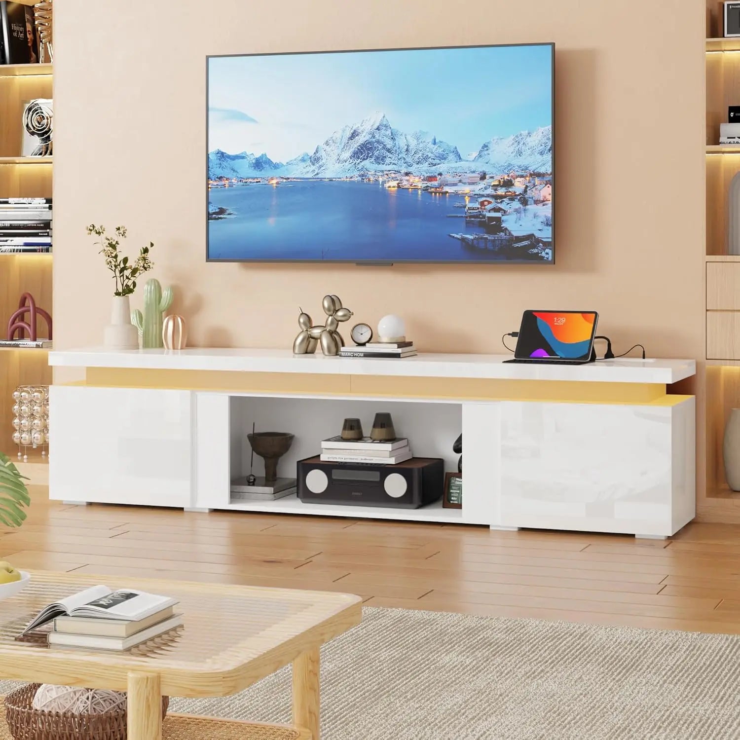 LED TV Stand with Electric Fireplace & Power Outlet