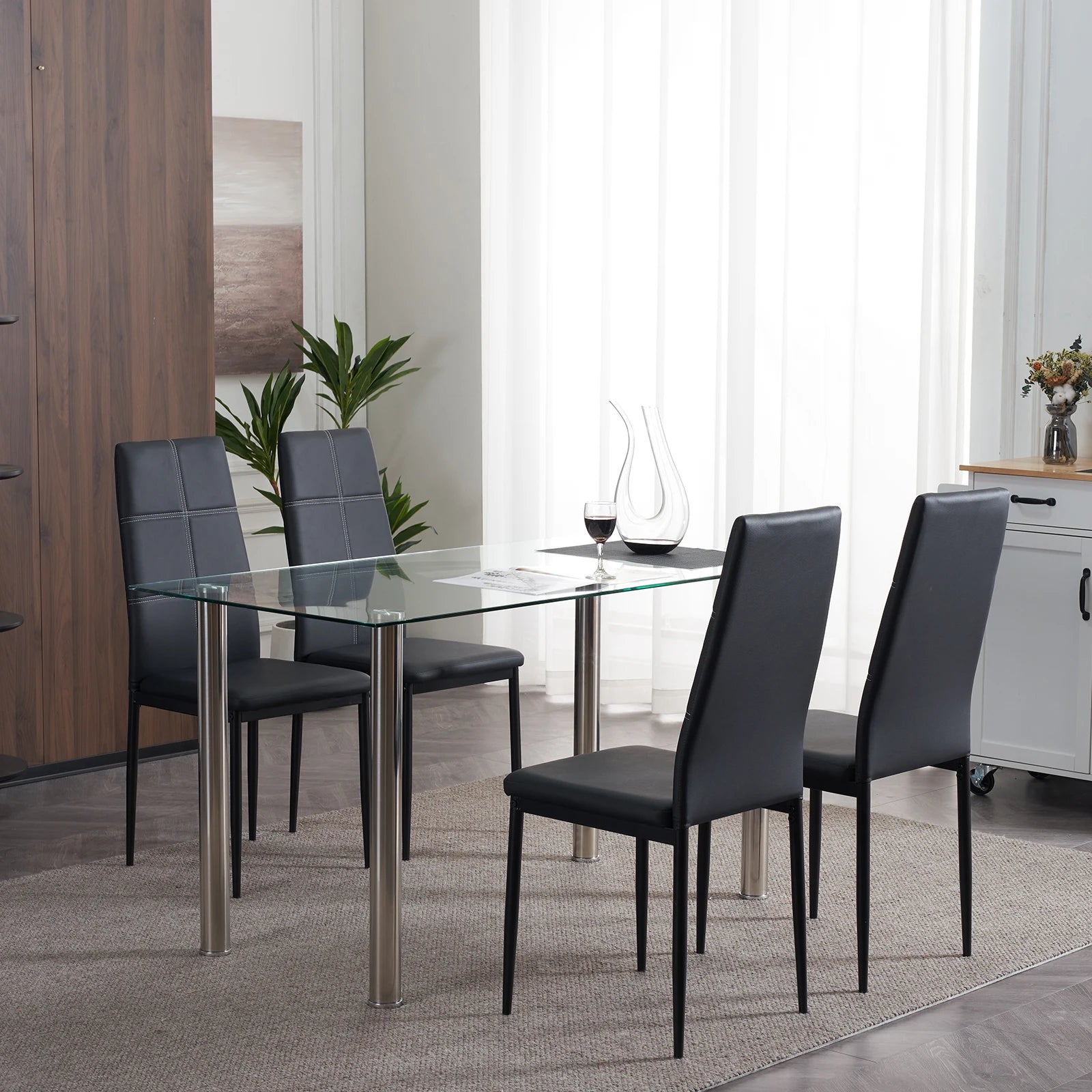 4-Pc. Black High Backrest Dining Chairs