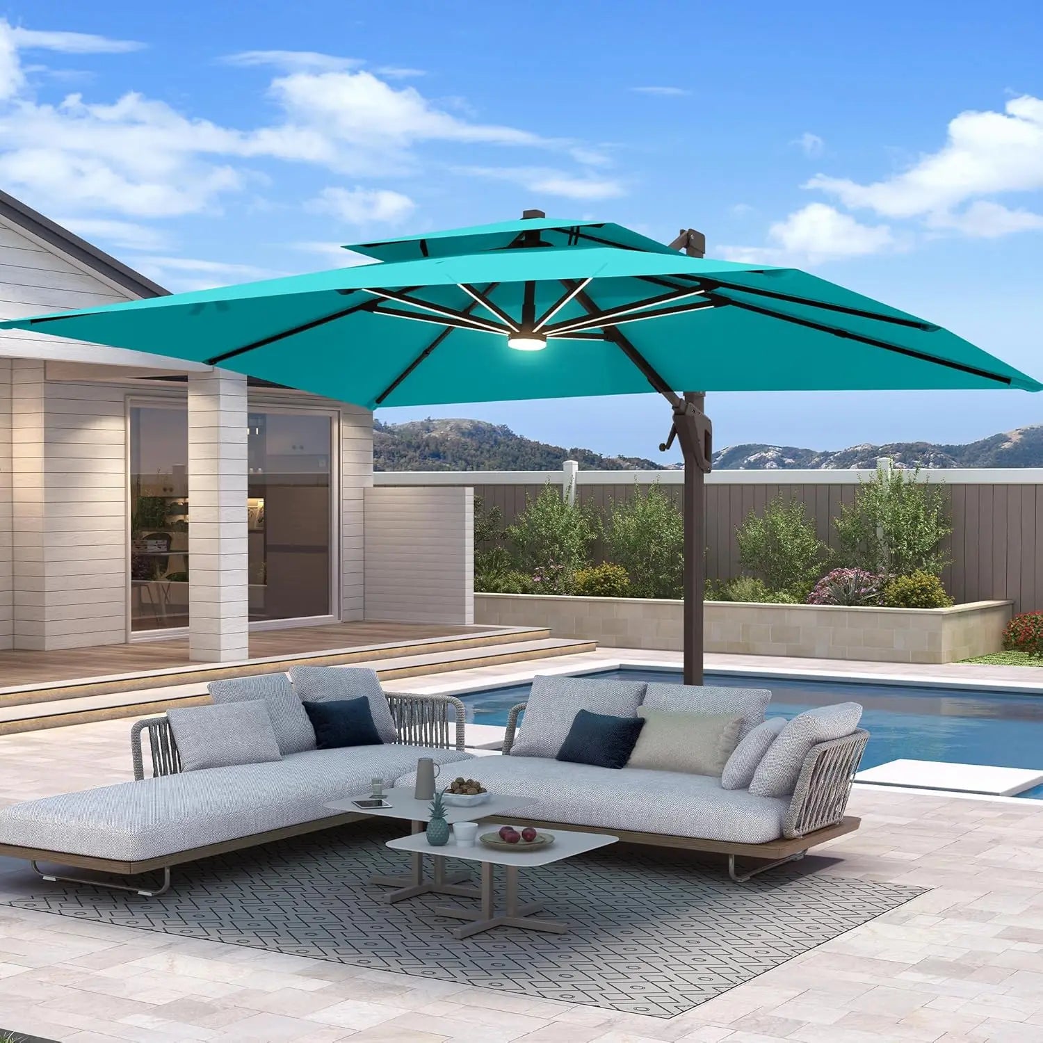 10 X 13 FT Cantilever Umbrella with Led Lights