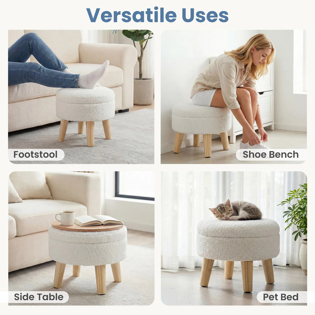 Round Storage Ottoman Padded Seat Footstool