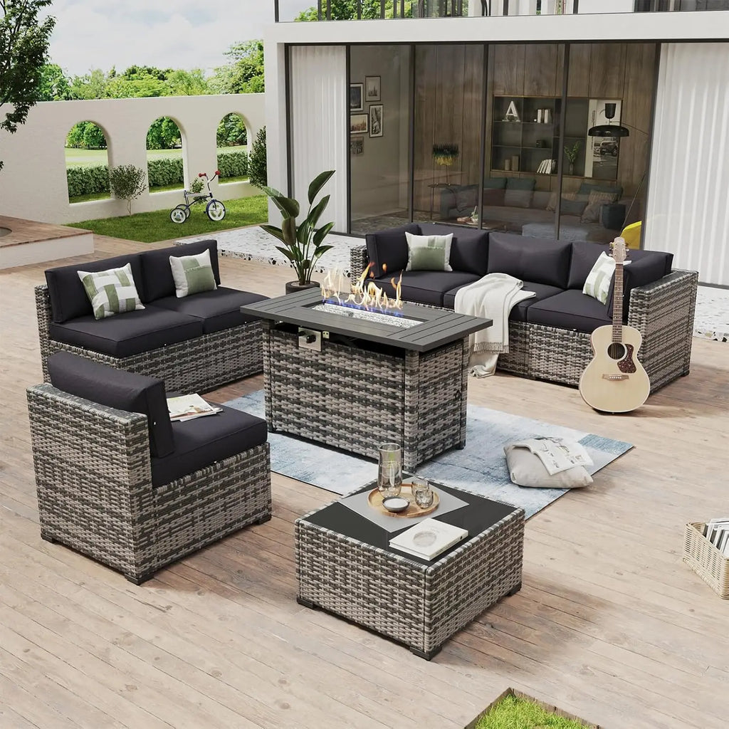 8 Pcs Patio Set With 44” Fire Pit Table