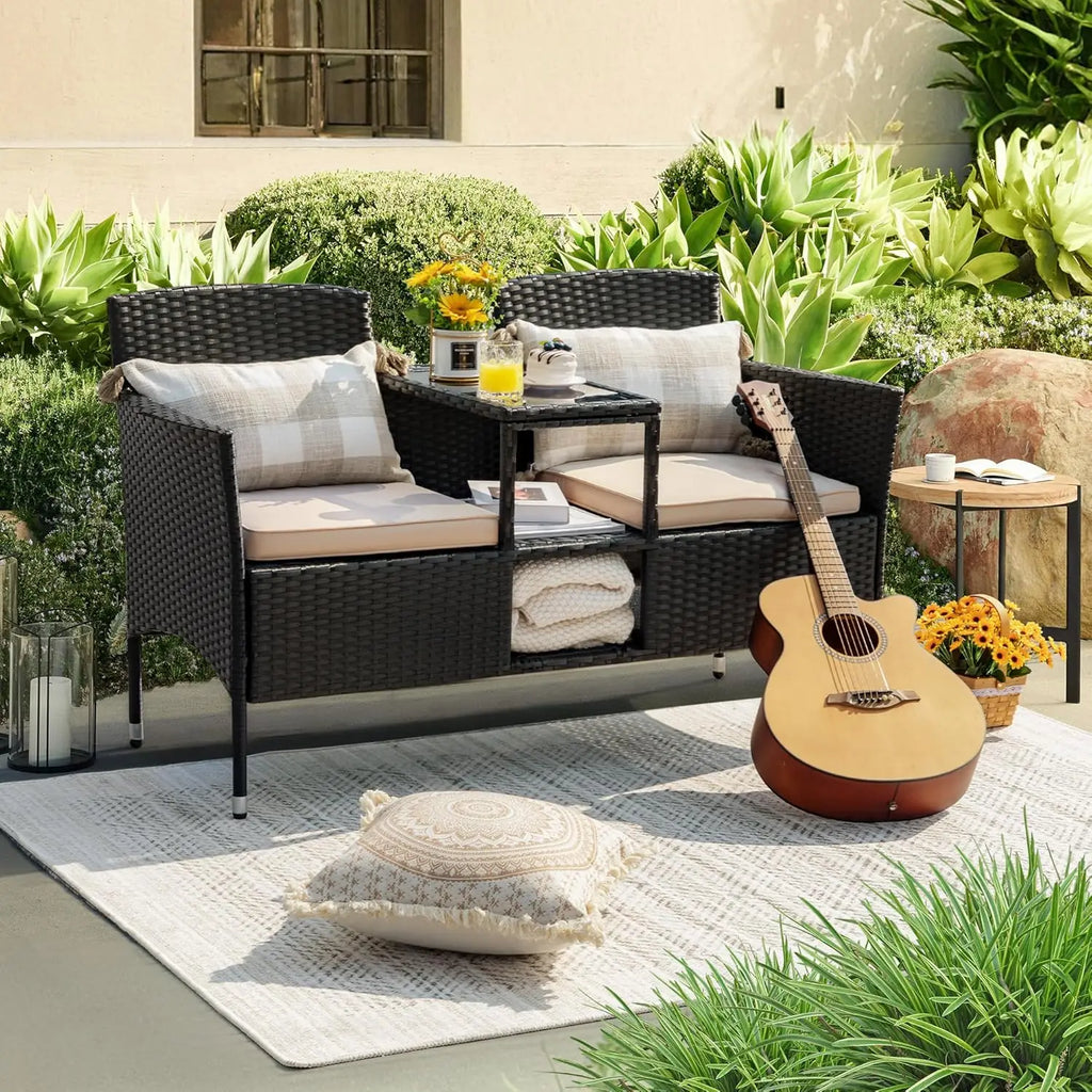 2-Seat Outdoor Patio Loveseat/Built-in Coffee Table