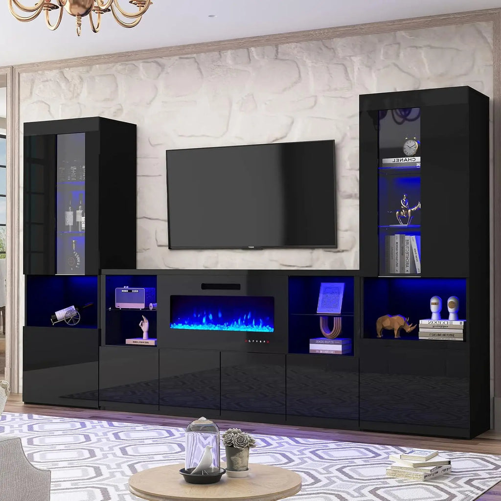 68" Fireplace TV Stand with 40" LED Insert, Glass Shelves