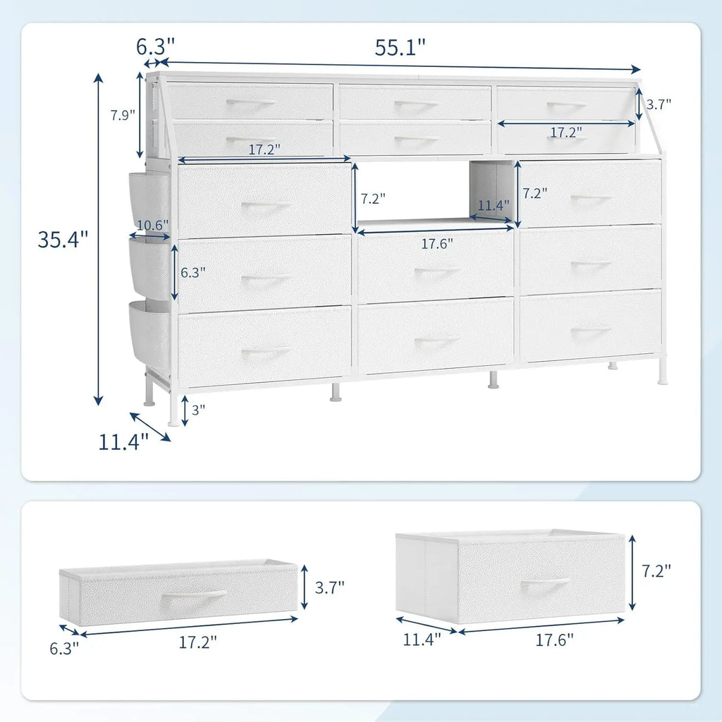 14 Fabric Chest of Drawers, Wooden Top