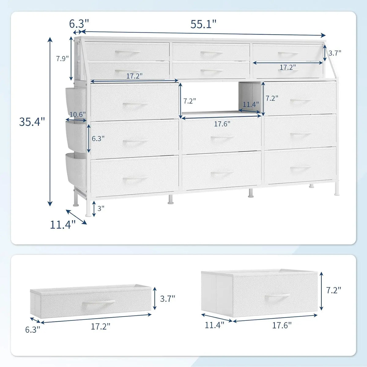 14 Fabric Chest of Drawers, Wooden Top