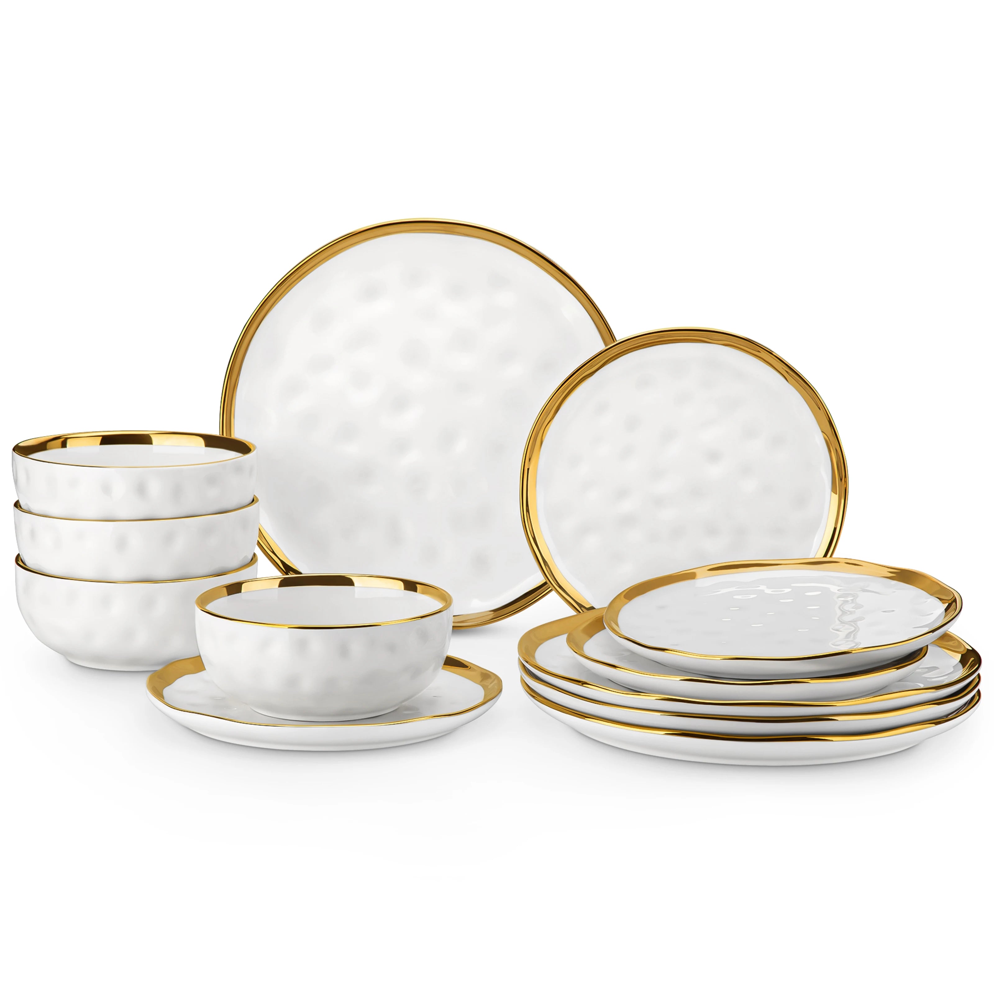 12/24 Pc. Porcelain White/Golden Rim dinnerware
