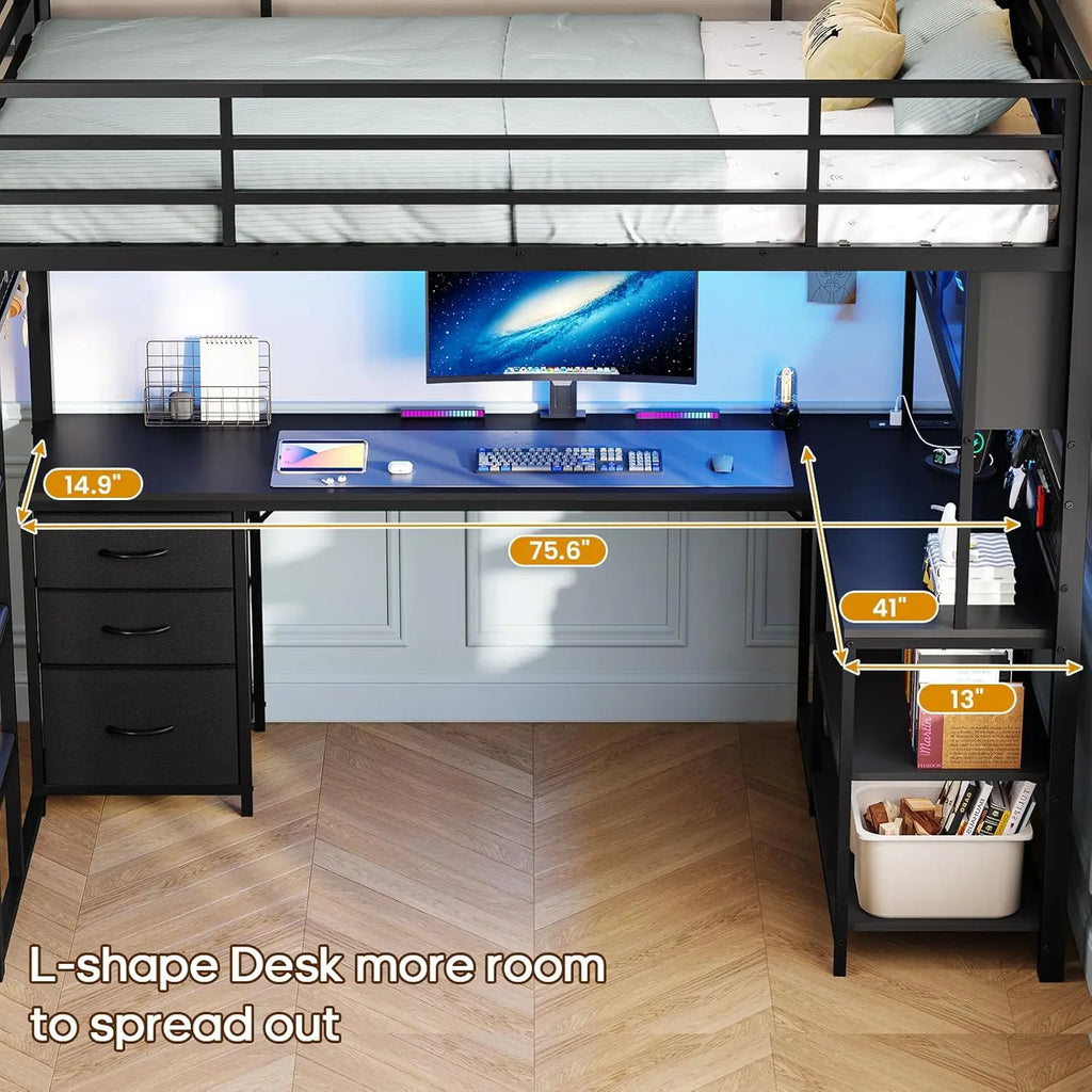 Twin Loft Bed desk Storage Hutch with Power Outlet