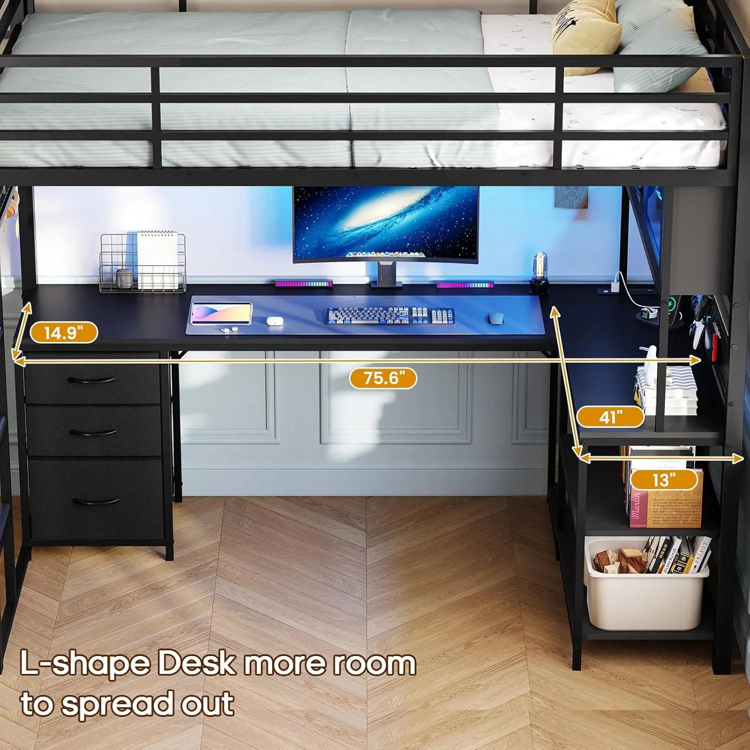 Twin Loft Bed desk Storage Hutch with Power Outlet