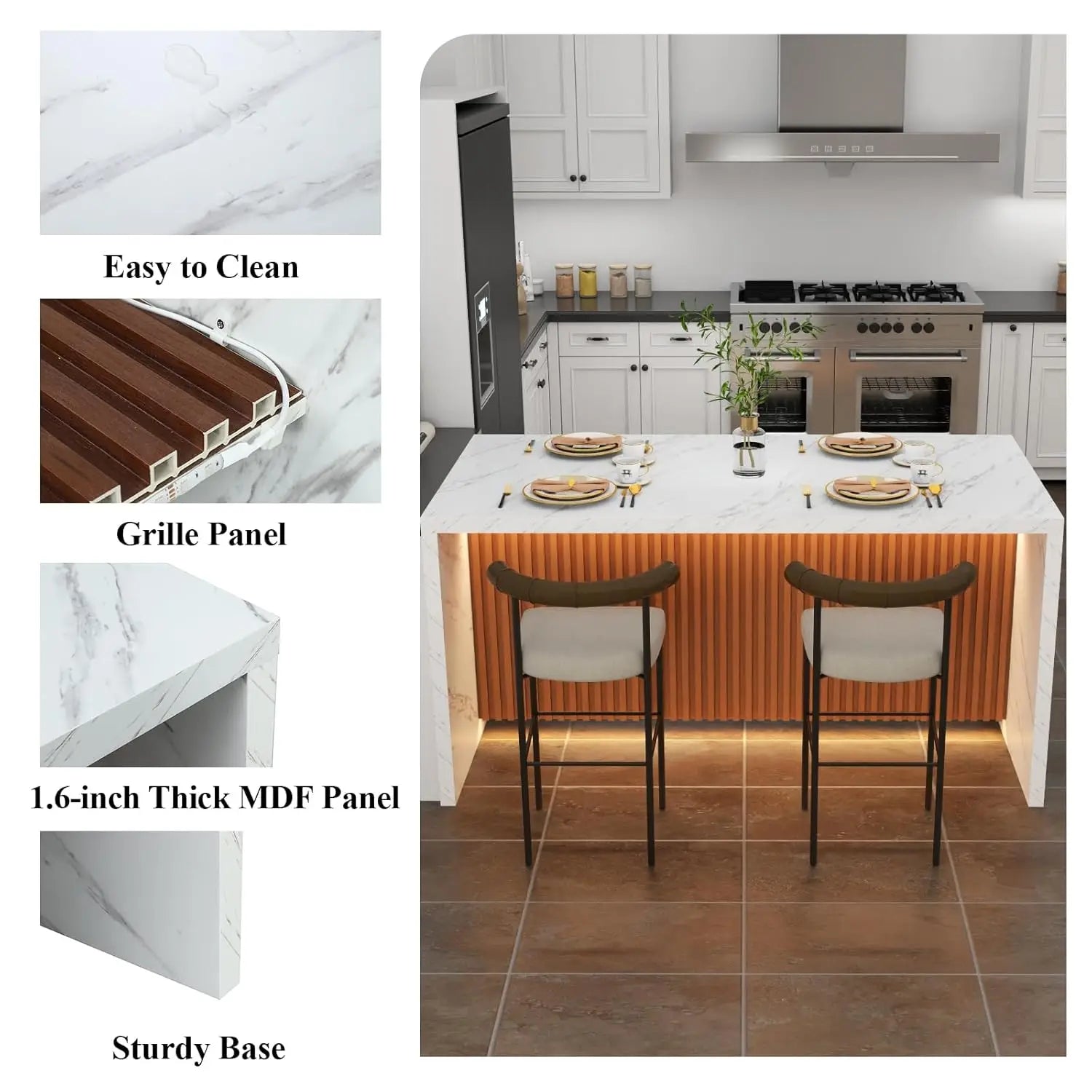 63" Large Imitation Marble Dining Table With LED Lights