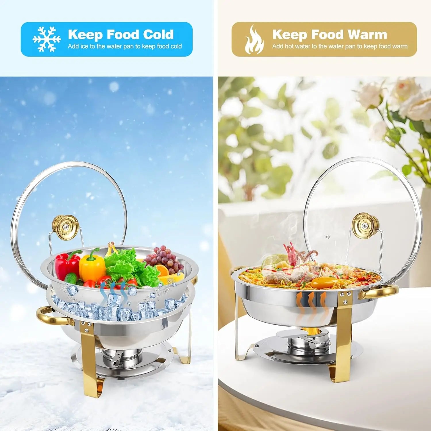 4-5QT Round Chafing Dishes with Glass Lid