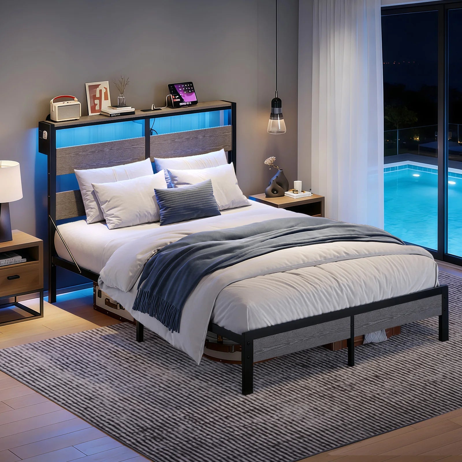Queen Bed Frame with Headboard/Charging Station
