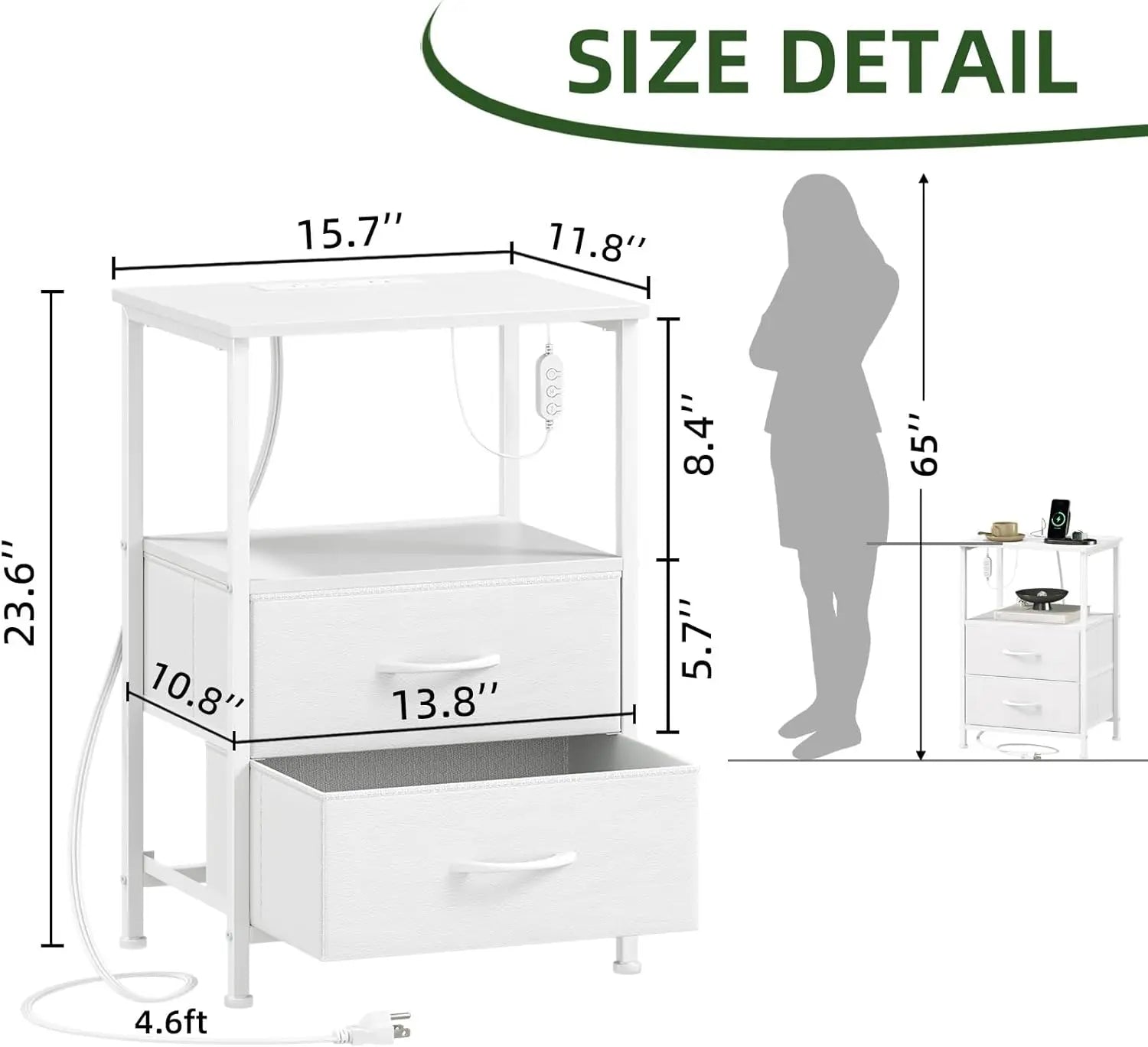 2 Nightstands with Charging Station, LED Lights