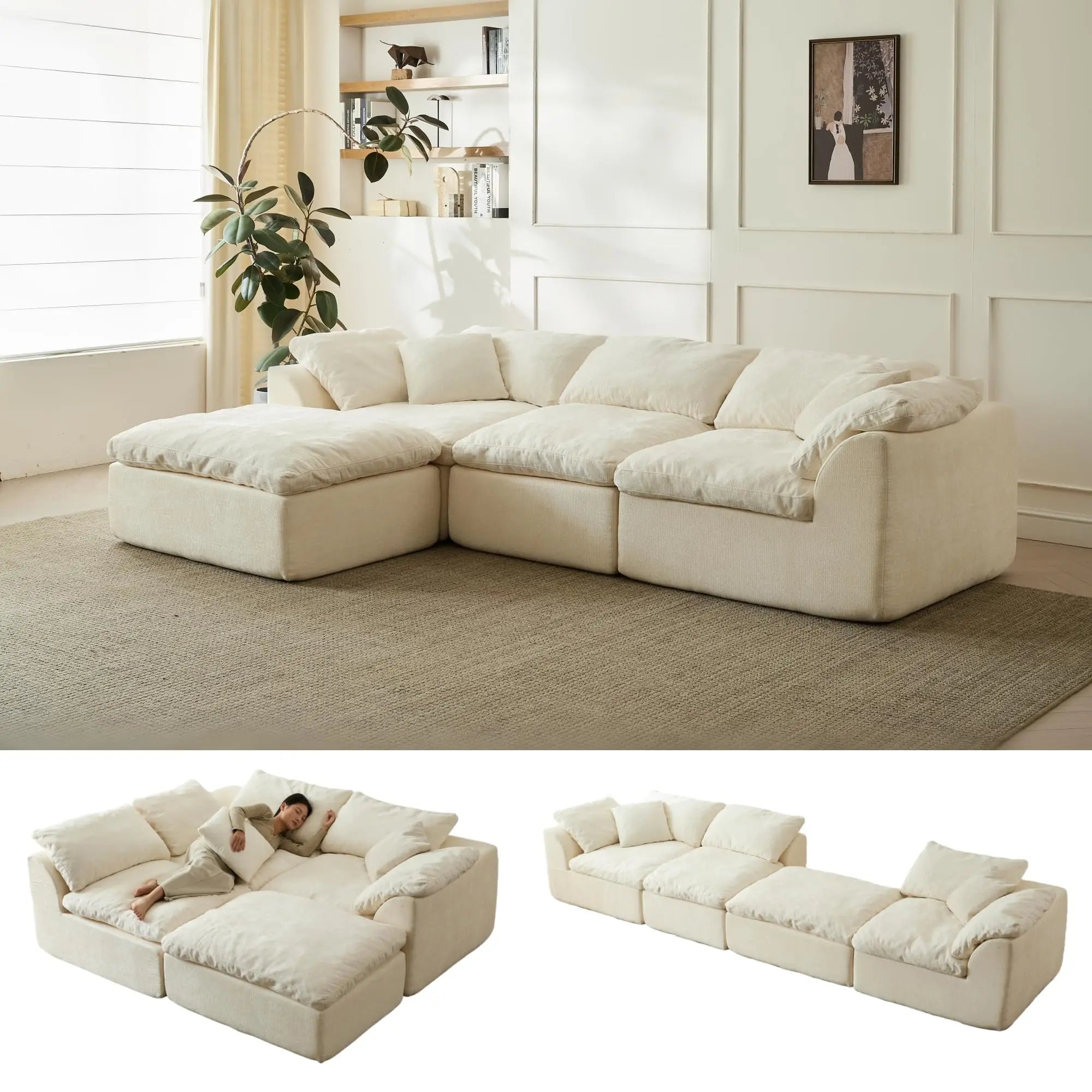 3-Seater Chenille Fabric Sofa modular sectional