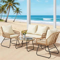 4-Pc.Outdoor Patio Set with Tempered Glass Table/Loveseat