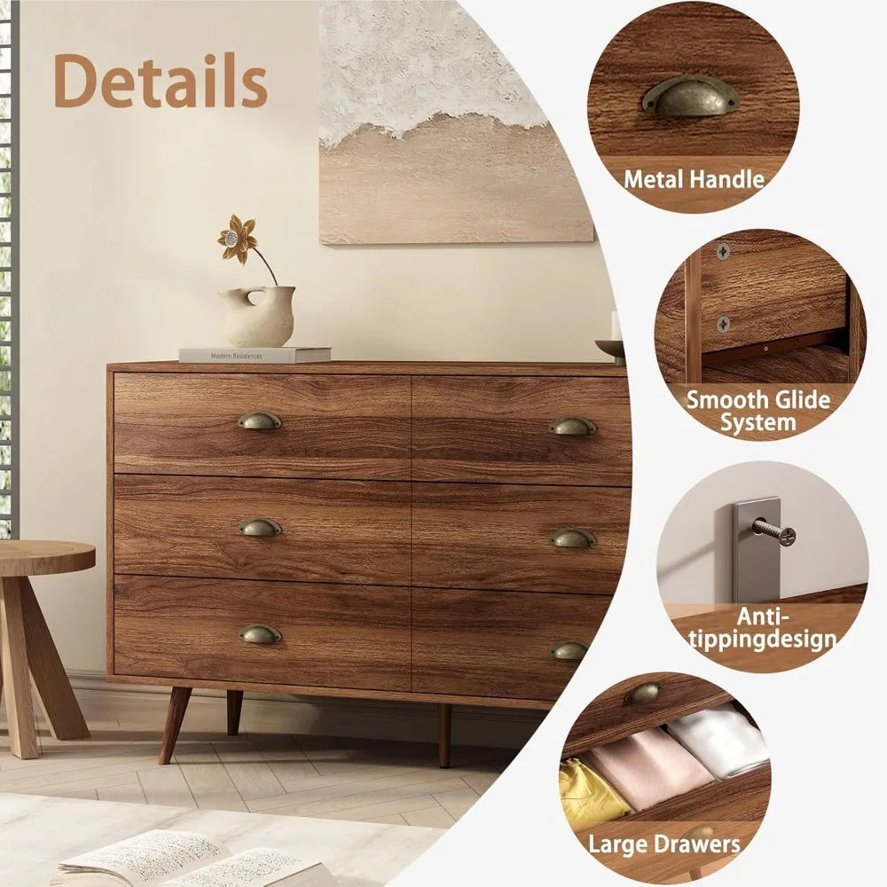 Walnut Brown 6 Drawer Dresser