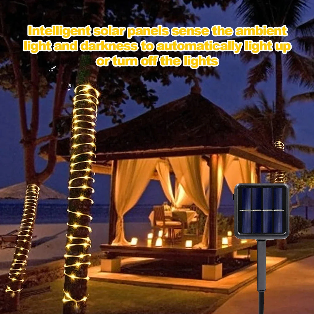 Solar Rope LED Lights Waterproof Outdoor w/ 8 Modes