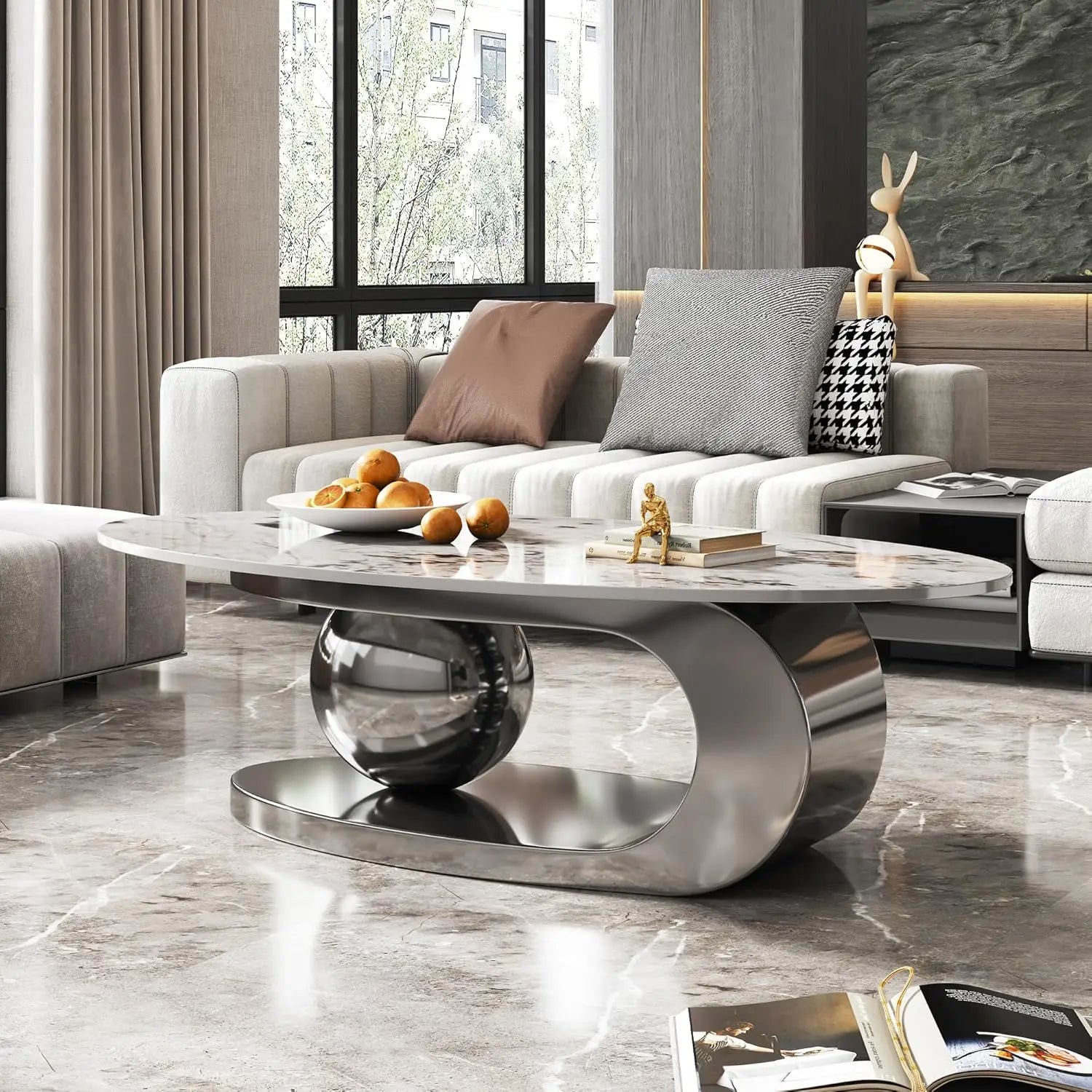 Coffee Table withStainless Steel Pedestal,