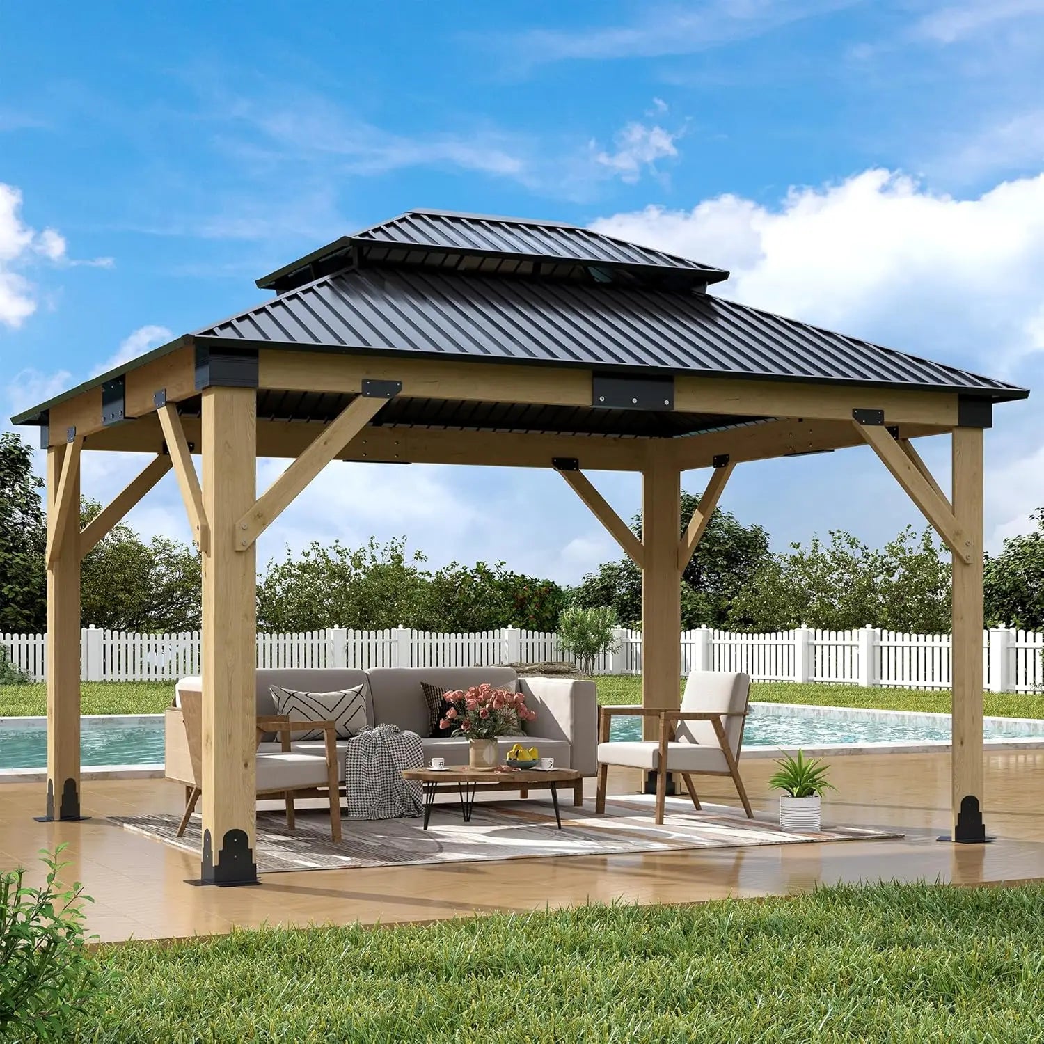 11'x13' Wood Hardtop Gazebo