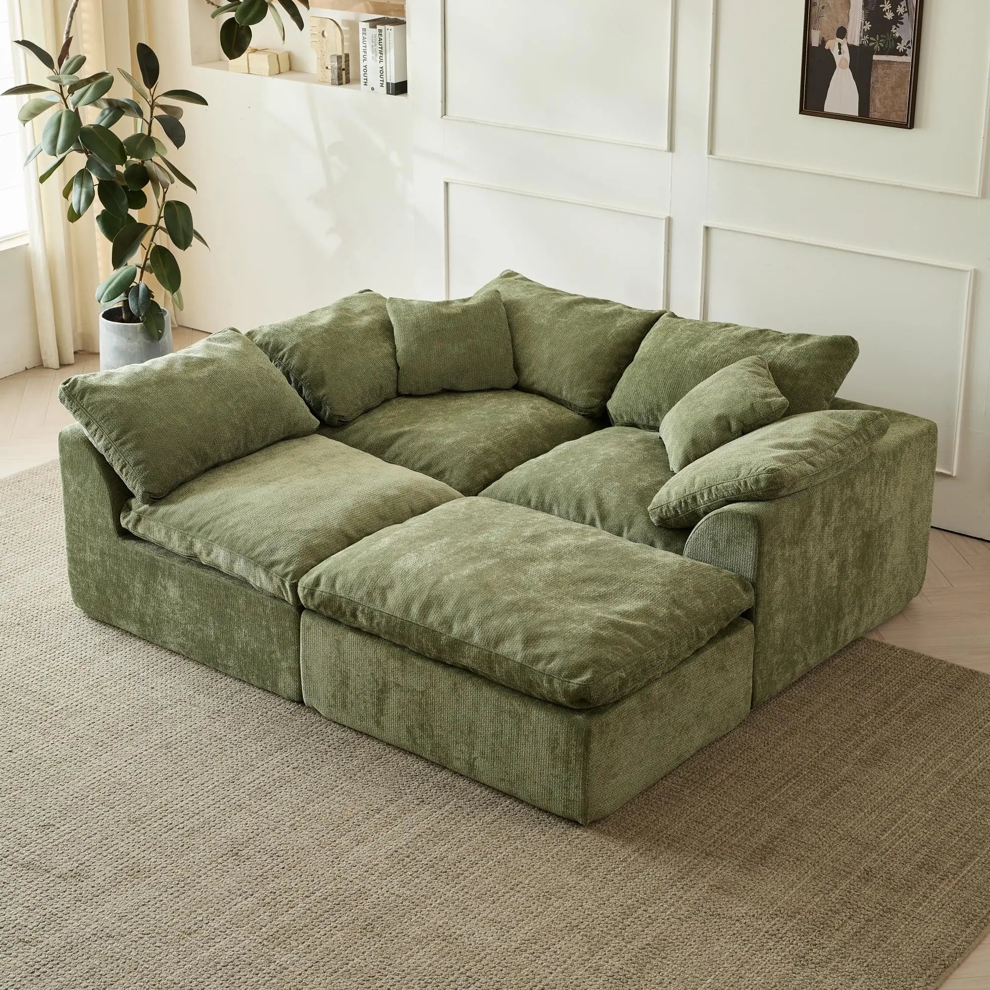 109"  L-Shaped 3-Seater Couch with Ottoman