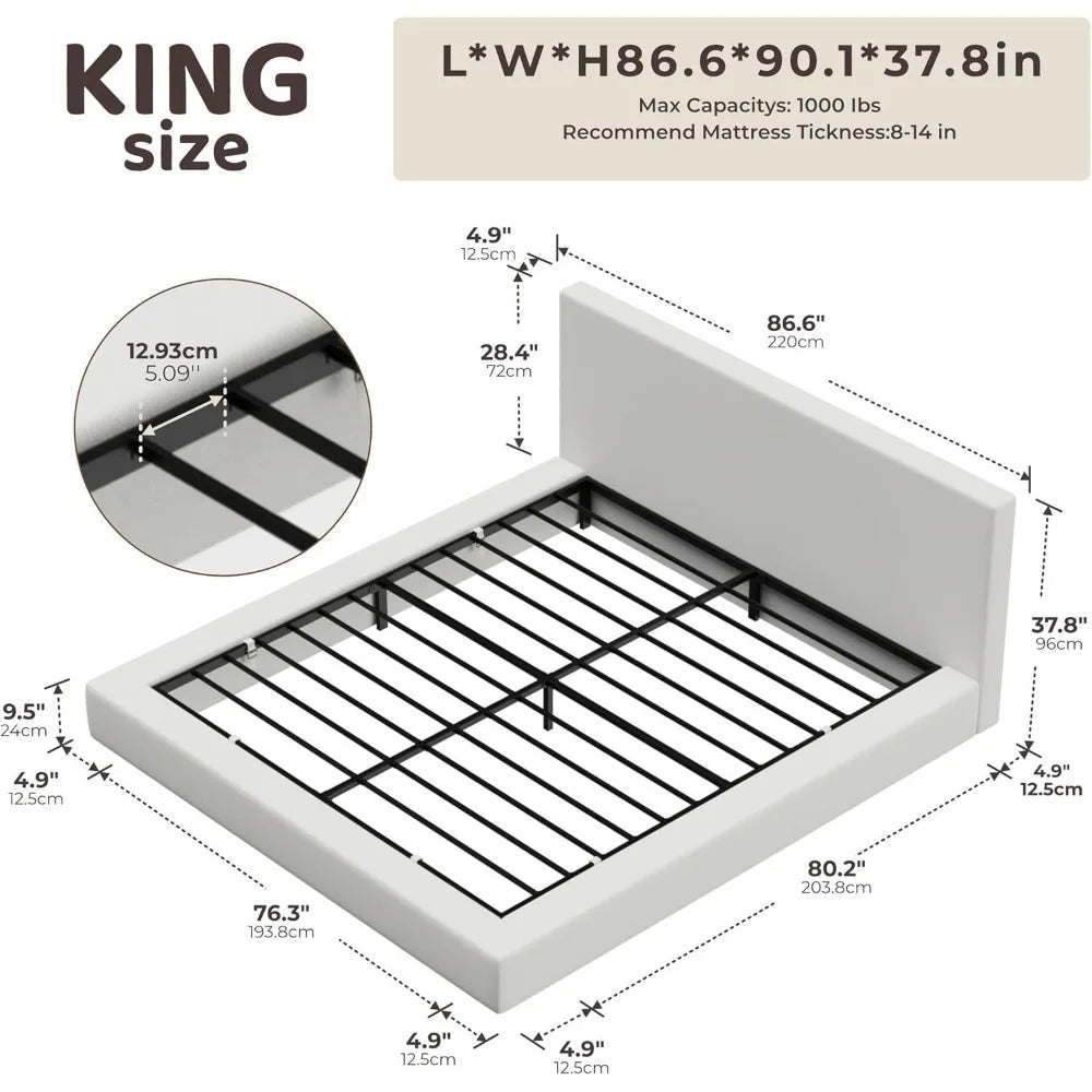 Upholstered King Bed Frame with Headboard