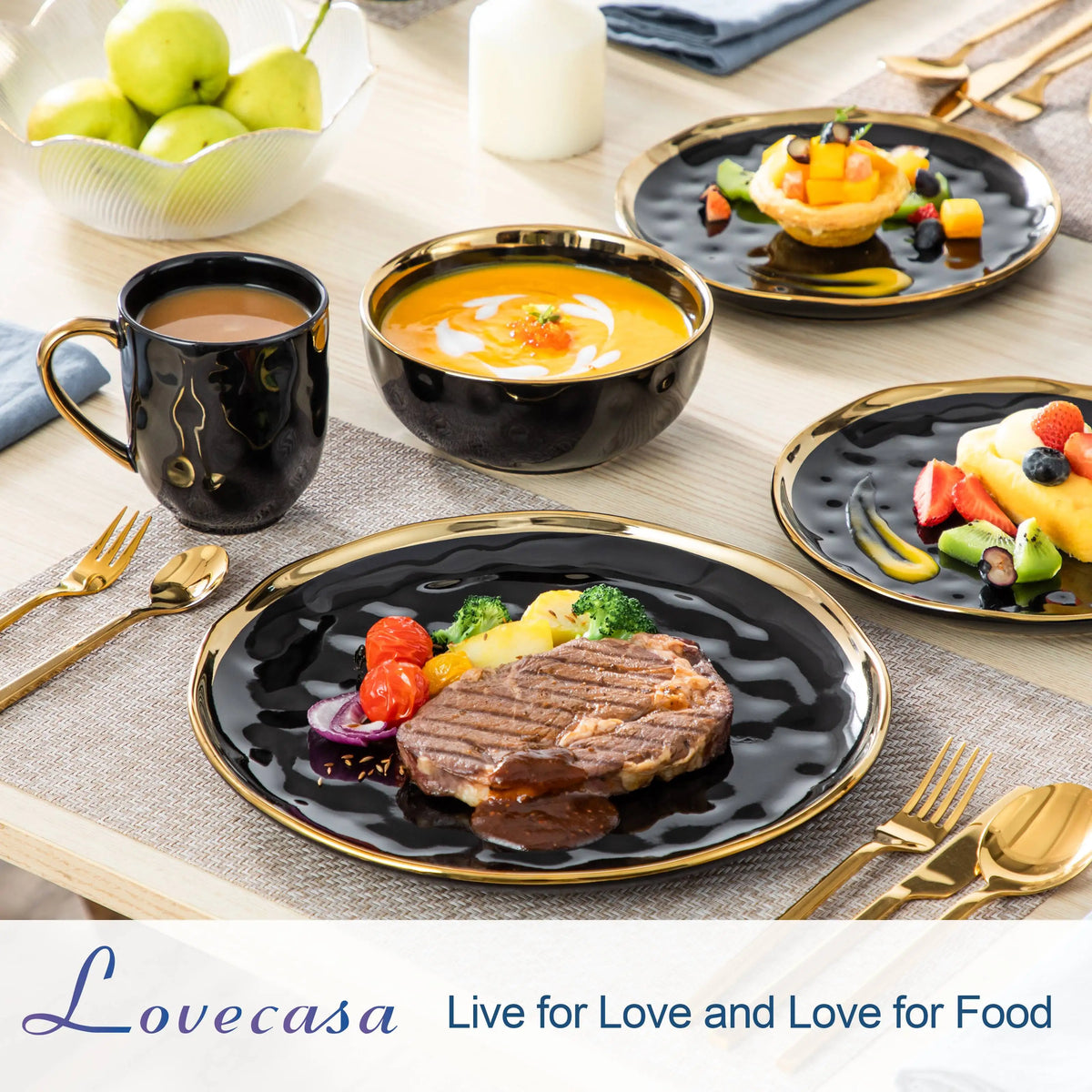 16/32 Piece Black Dinnerware Set