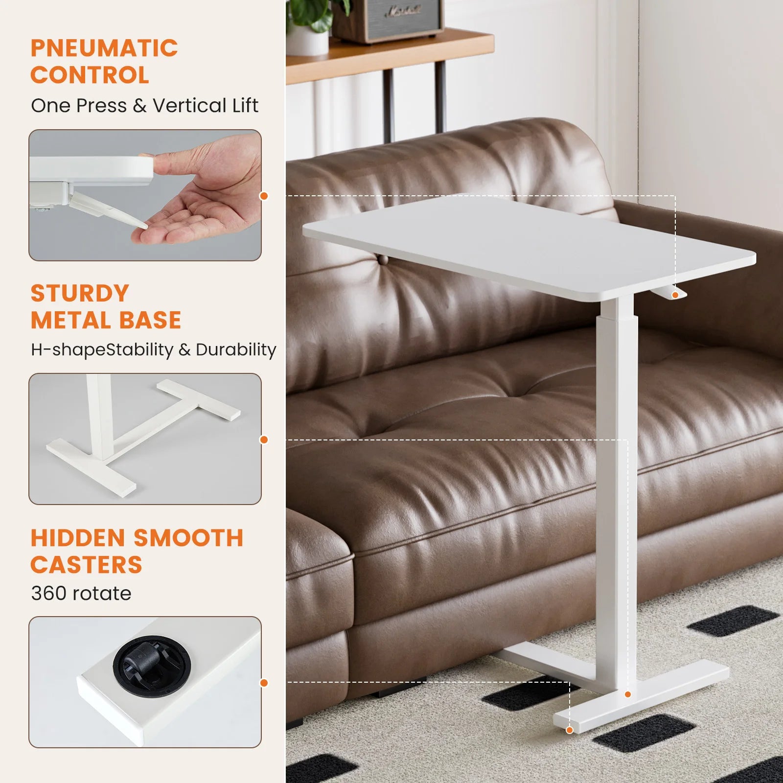 Sofa Table Adjustable Height, Hidden Wheels