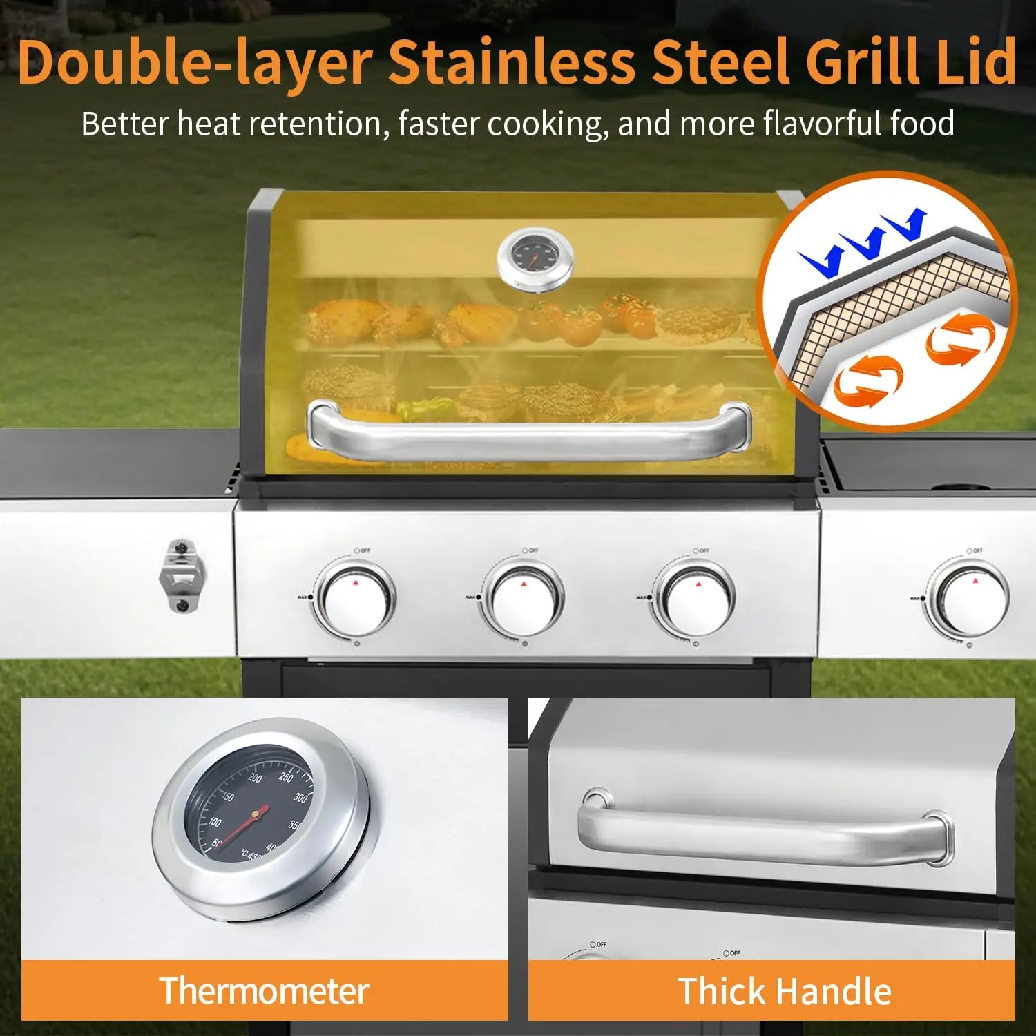 3 Burner Propane Gas Grill with Side Burner