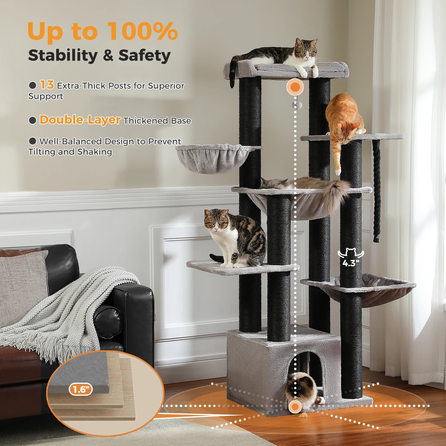 Tall Cat Tower for Indoor Adult Cats