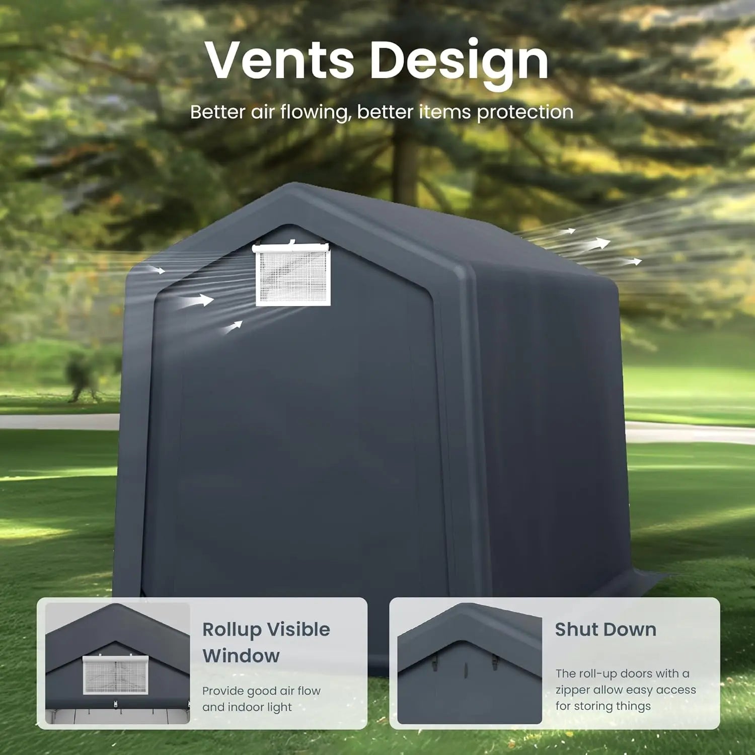 6x10ft Shelter with Roll up Zipper Doors & Vents