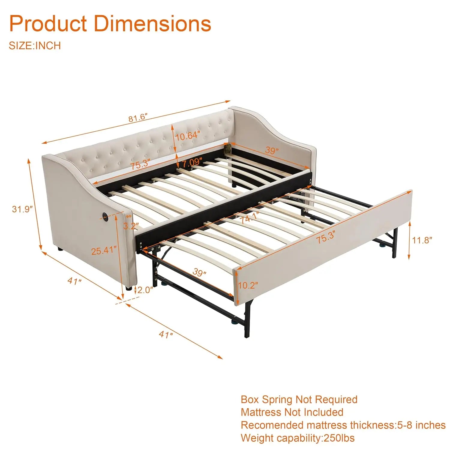 Twin to King Daybed with Trundle, USB Ports