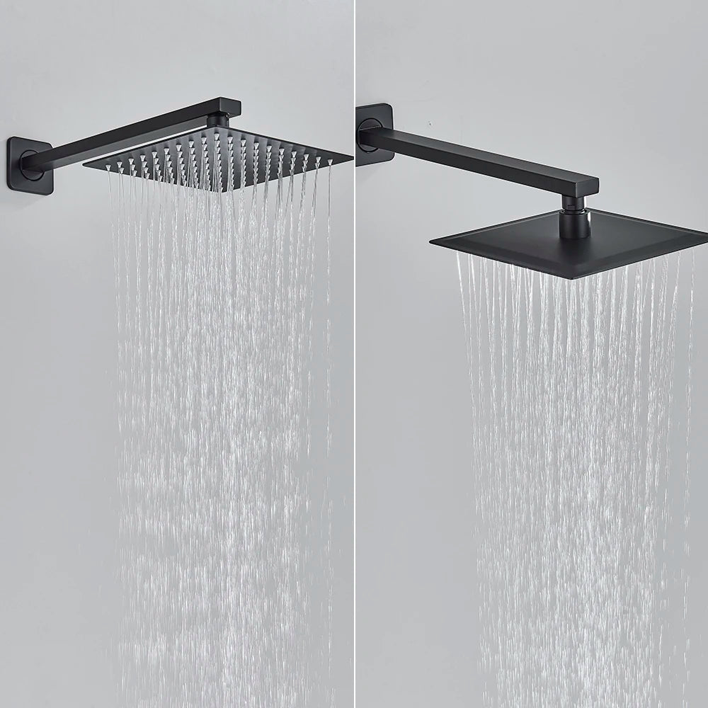 Matte Black Shower Set Wall Bath Shower Faucet 2-3 ways Concealed Shower Mixer Tap Rainfall Bathroom Faucet