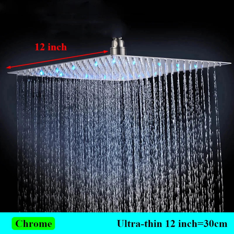 LED Light Large Rainfall  Bathroom Shower Head