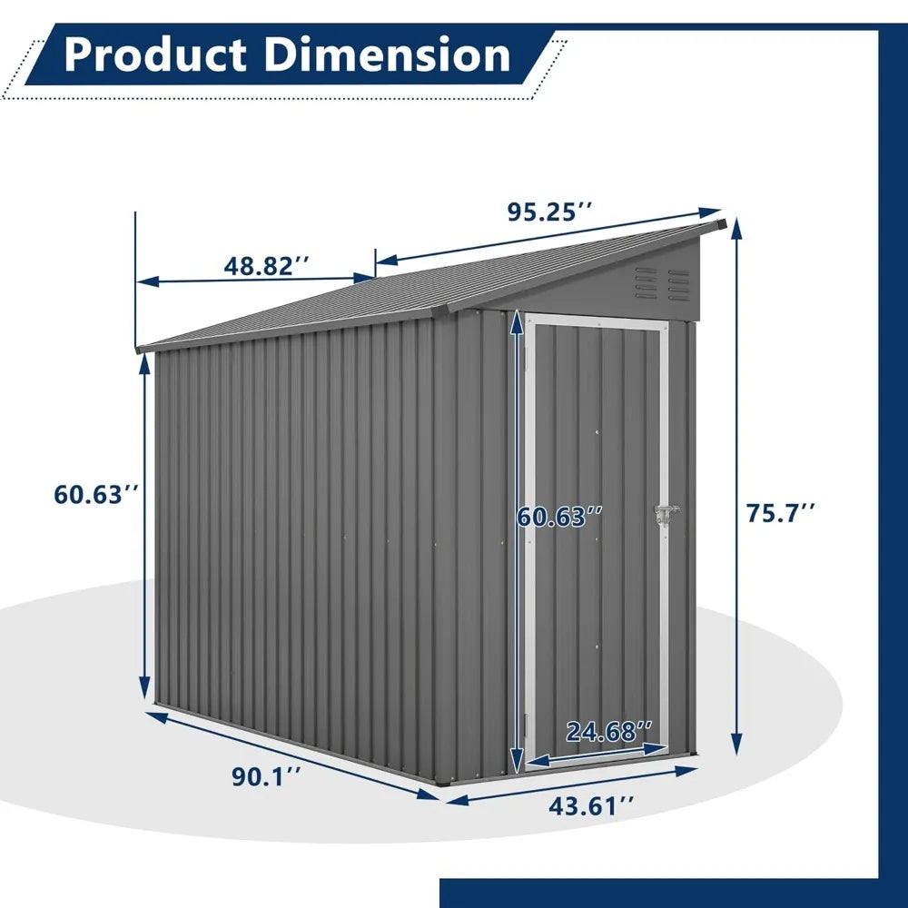 4x8ft Metal Lean-to Storage Shed