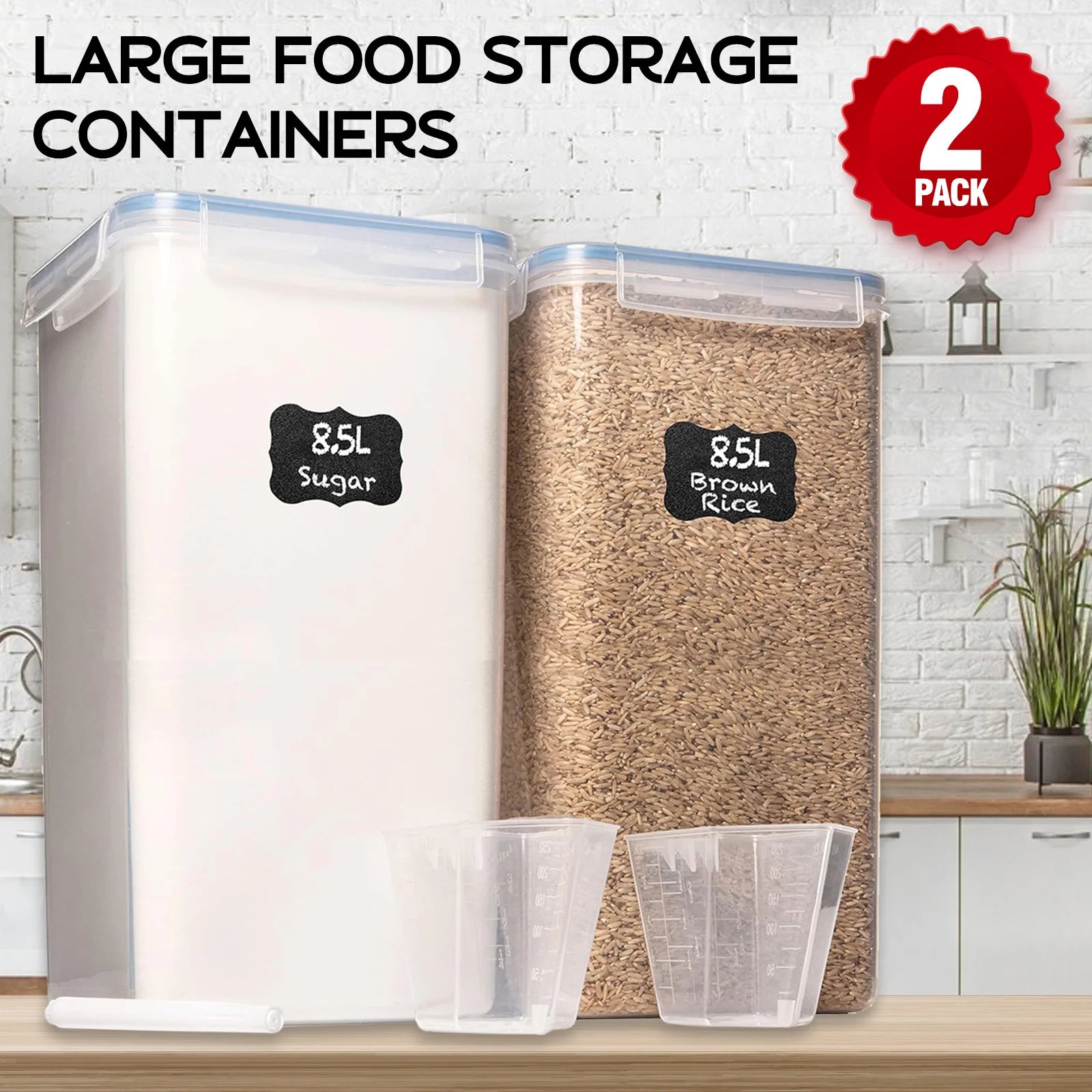2Pcs Airtight  8.7L Food Storage Containers