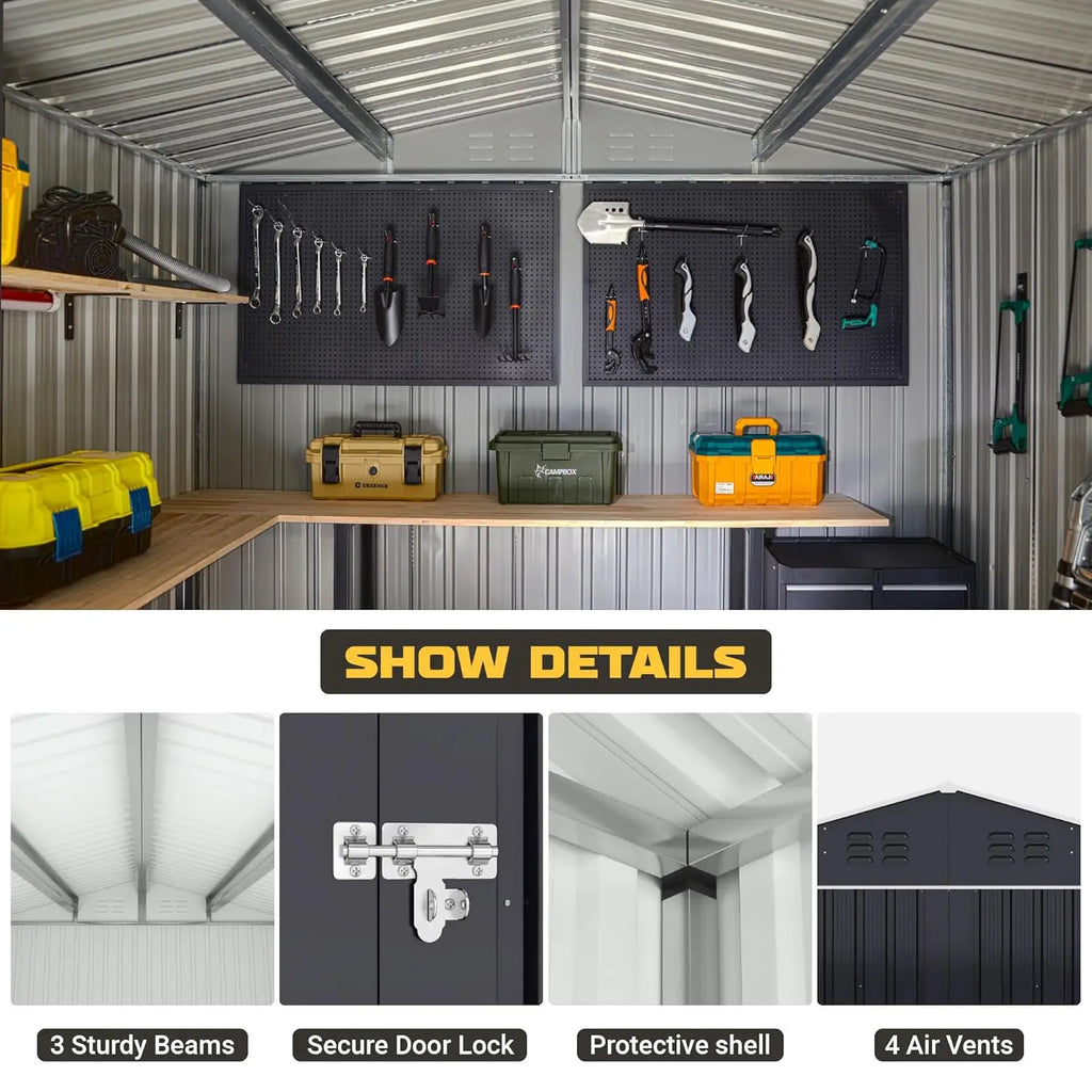 8x12FT Reinforced Metal Outdoor Storage Shed for Backyards