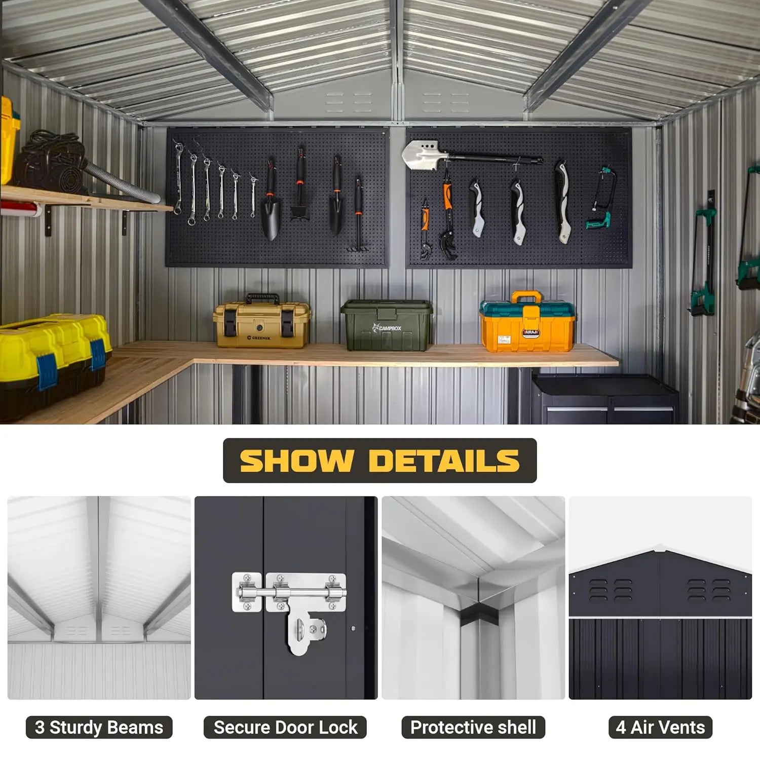 8x12FT Reinforced Metal Outdoor Storage Shed for Backyards