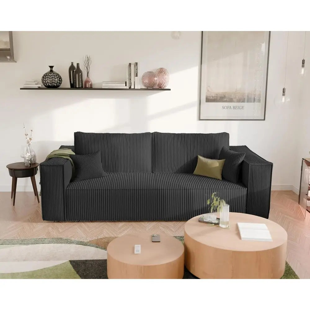 Three-Seater Corduroy Sofa Bed with Storage