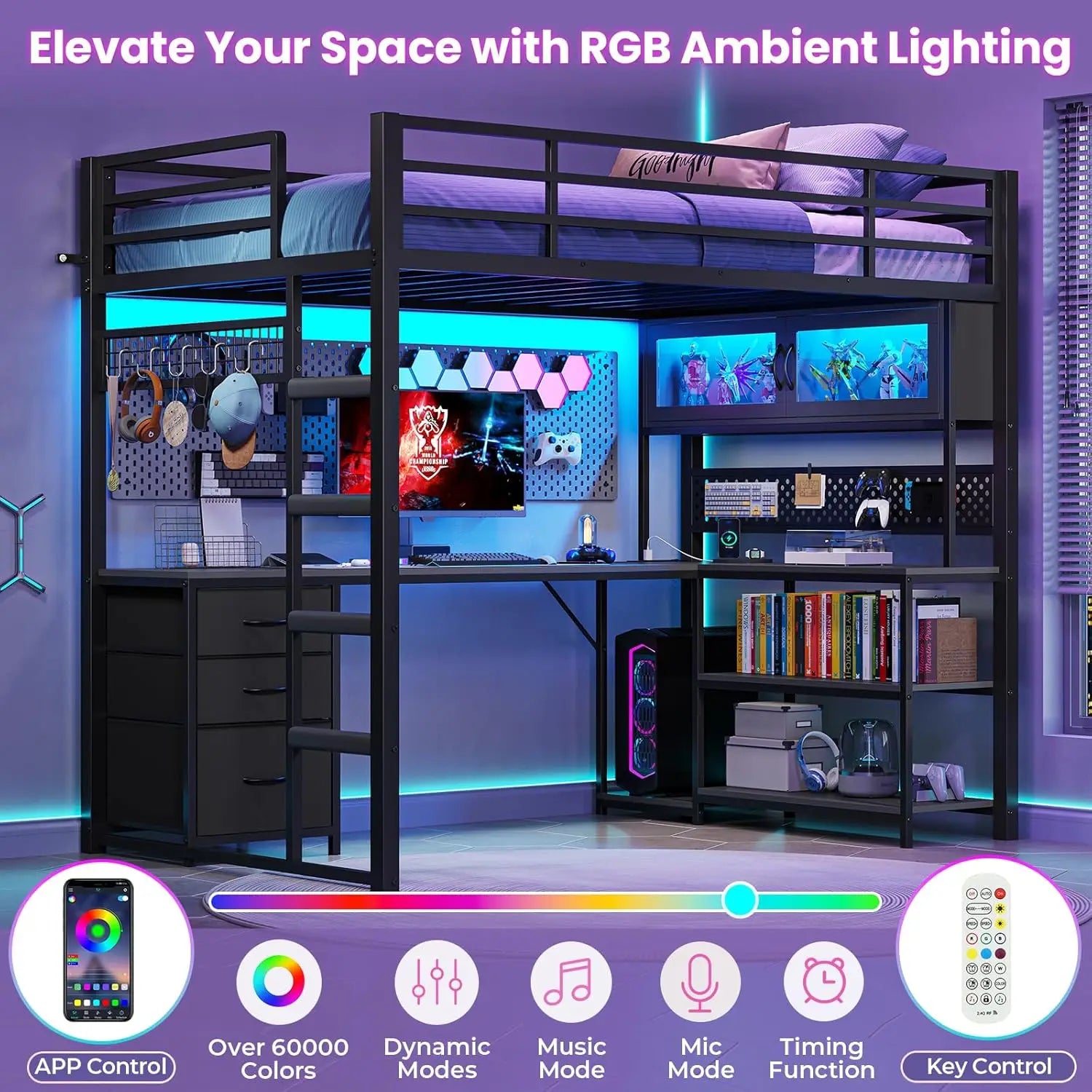Twin Loft Bed desk Storage Hutch with Power Outlet