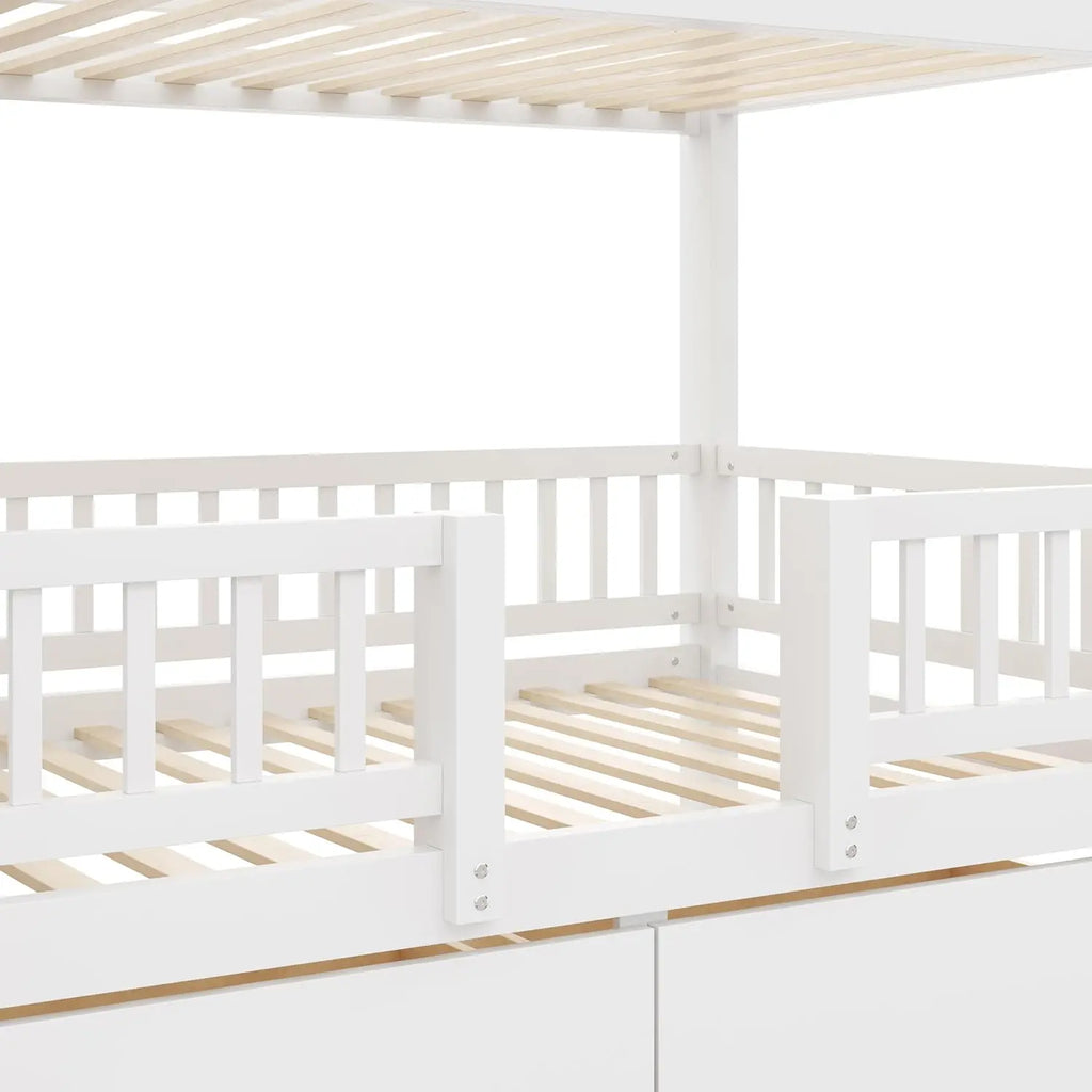 Twin Over Twin Bunk Bed with Slide, Storage Drawers & Staircase